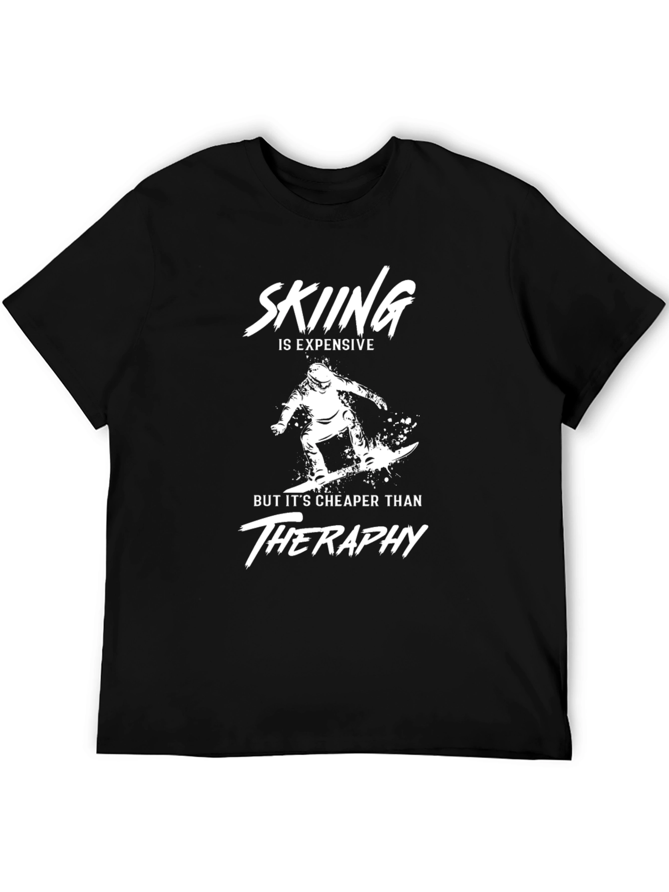 Black Skiing Cheaper Than Therapy Graphic Tee view 5