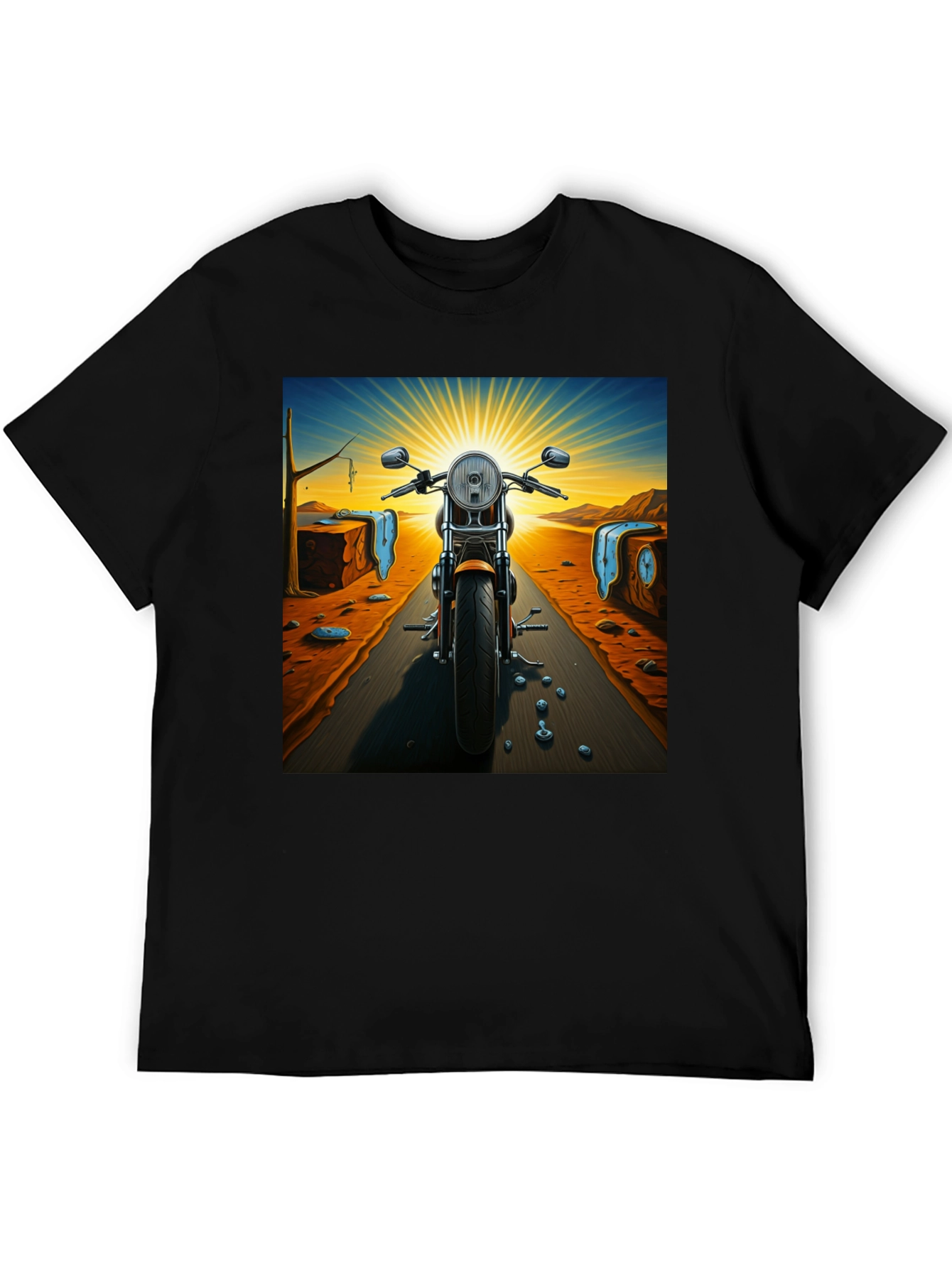 Black Surreal Motorcycle Ride T-Shirt view 5