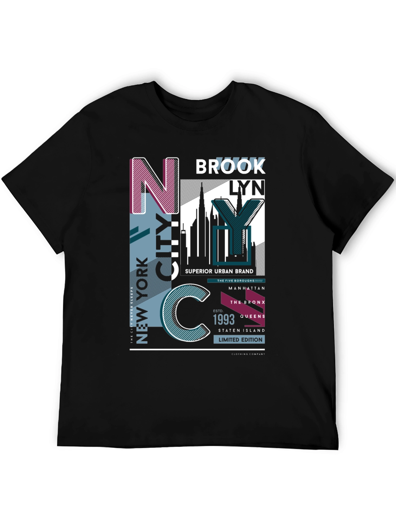 Black New York City Graphic Print T-Shirt view 5