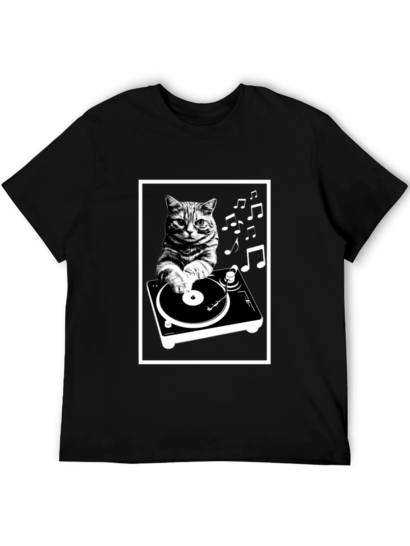 Black DJ Cat T-Shirt - Music Lover's Tee view 5