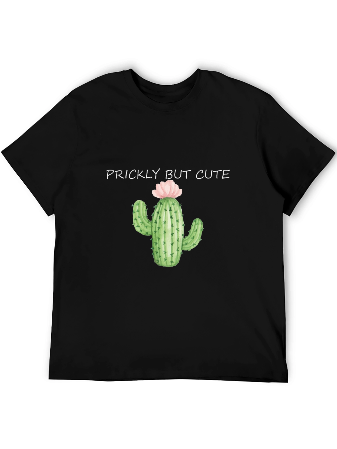 Black Prickly But Cute Cactus Graphic Black T-Shirt view 5