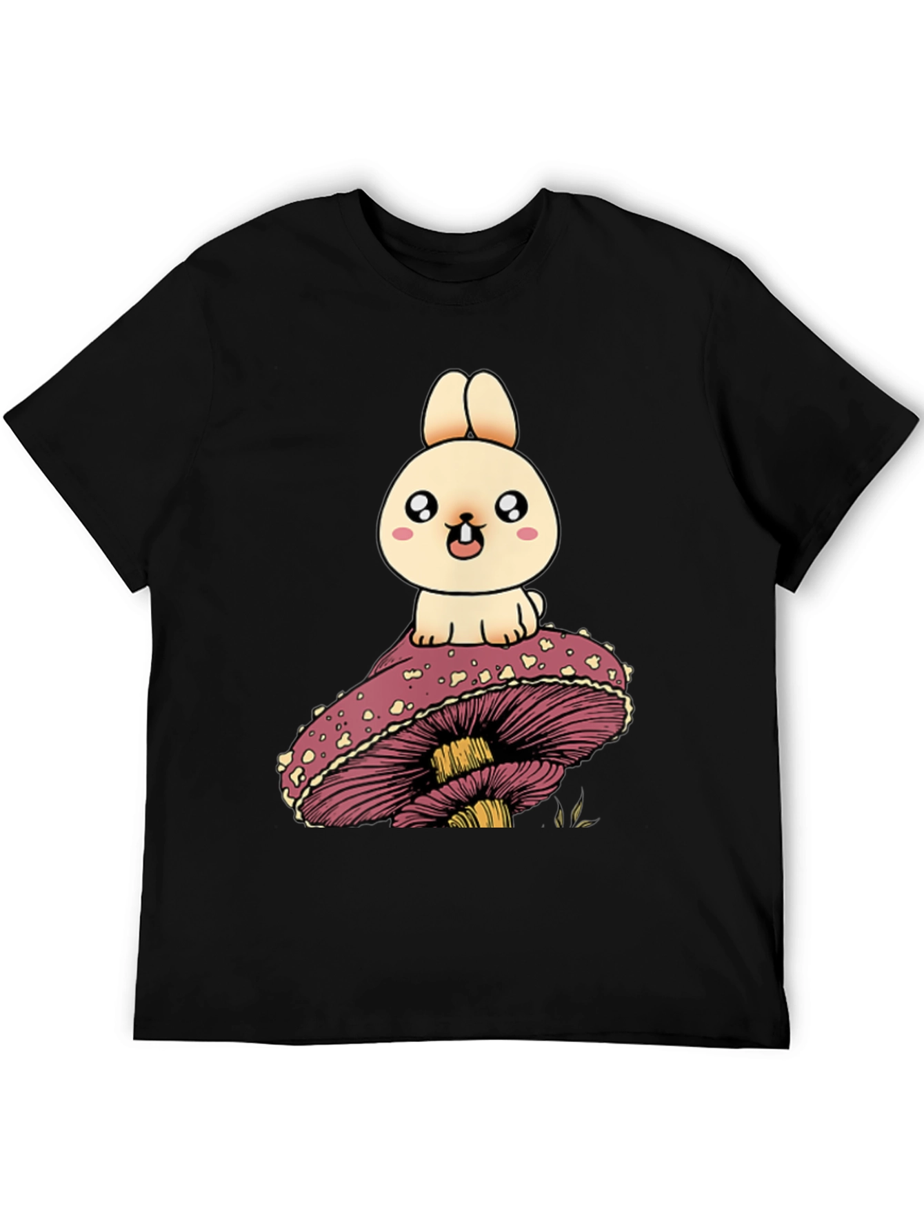 Black Cute Bunny on Mushroom Graphic T-Shirt view 5