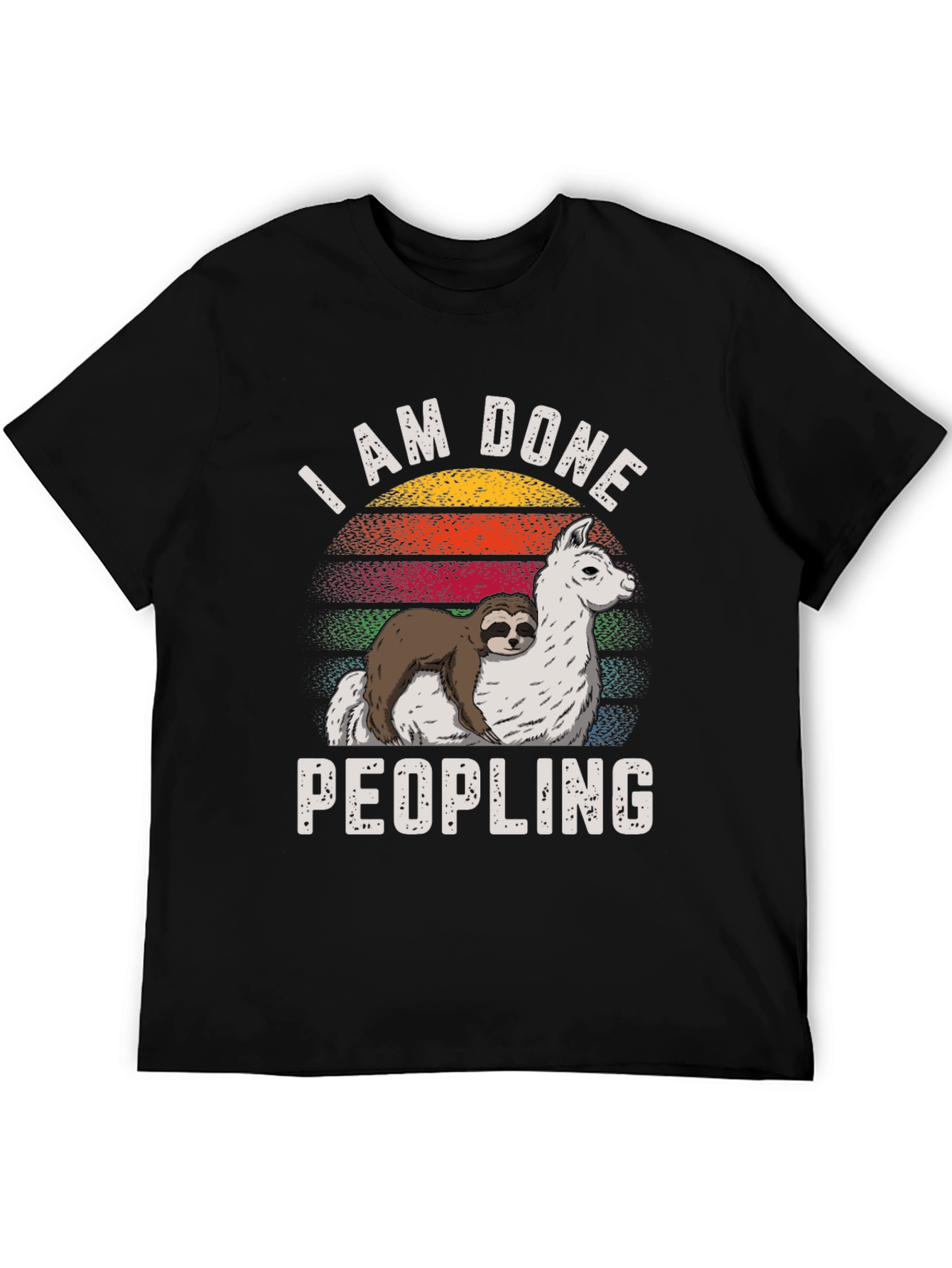 Black I AM DONE Peopling Sloth Llama T-shirt view 5