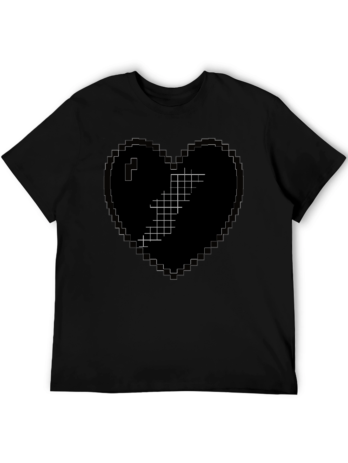 Black Pixelated Heart Broken Graphic T-Shirt view 5