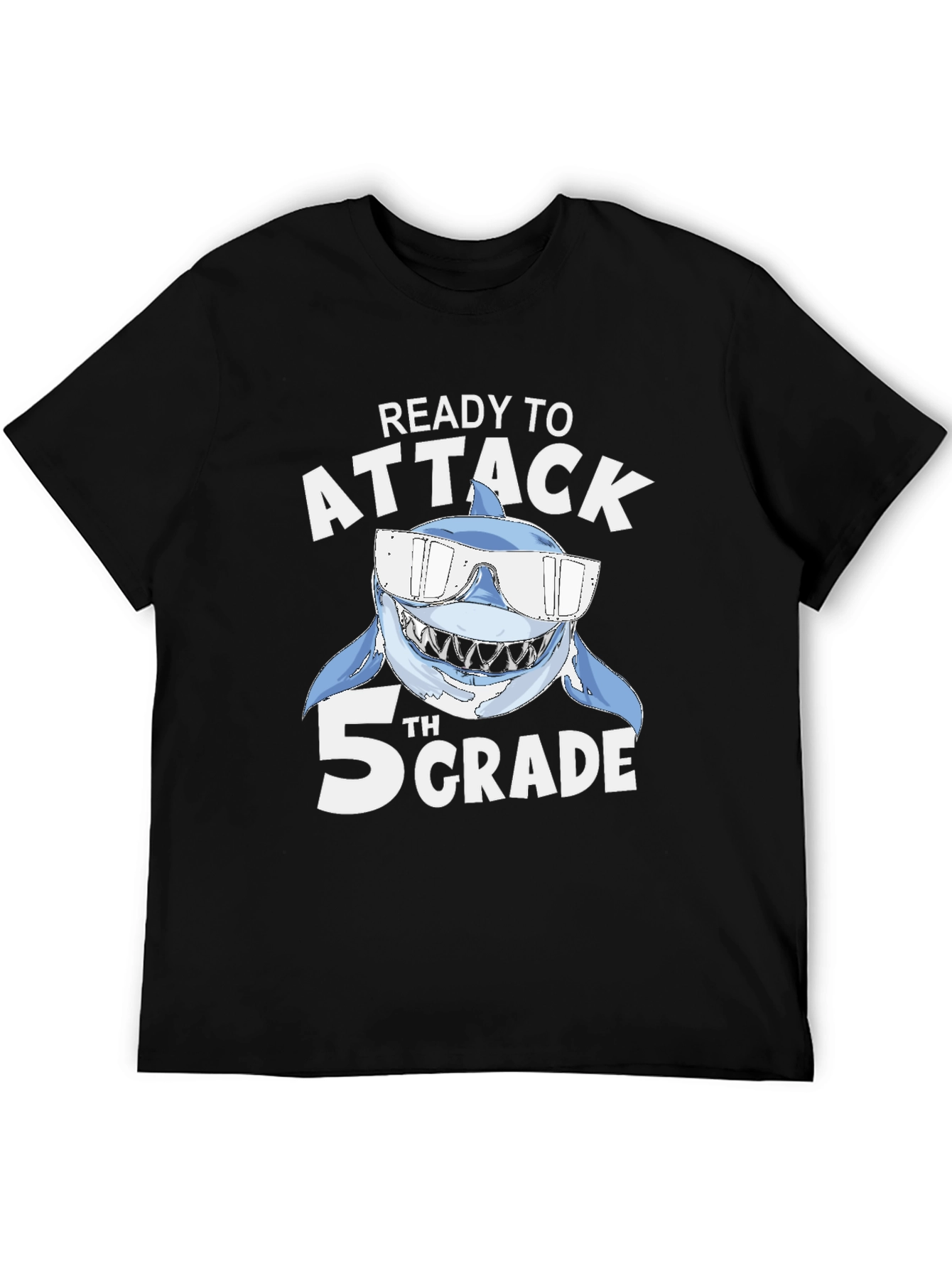 Black Ready to Attack 5th Grade Shark T-Shirt view 5