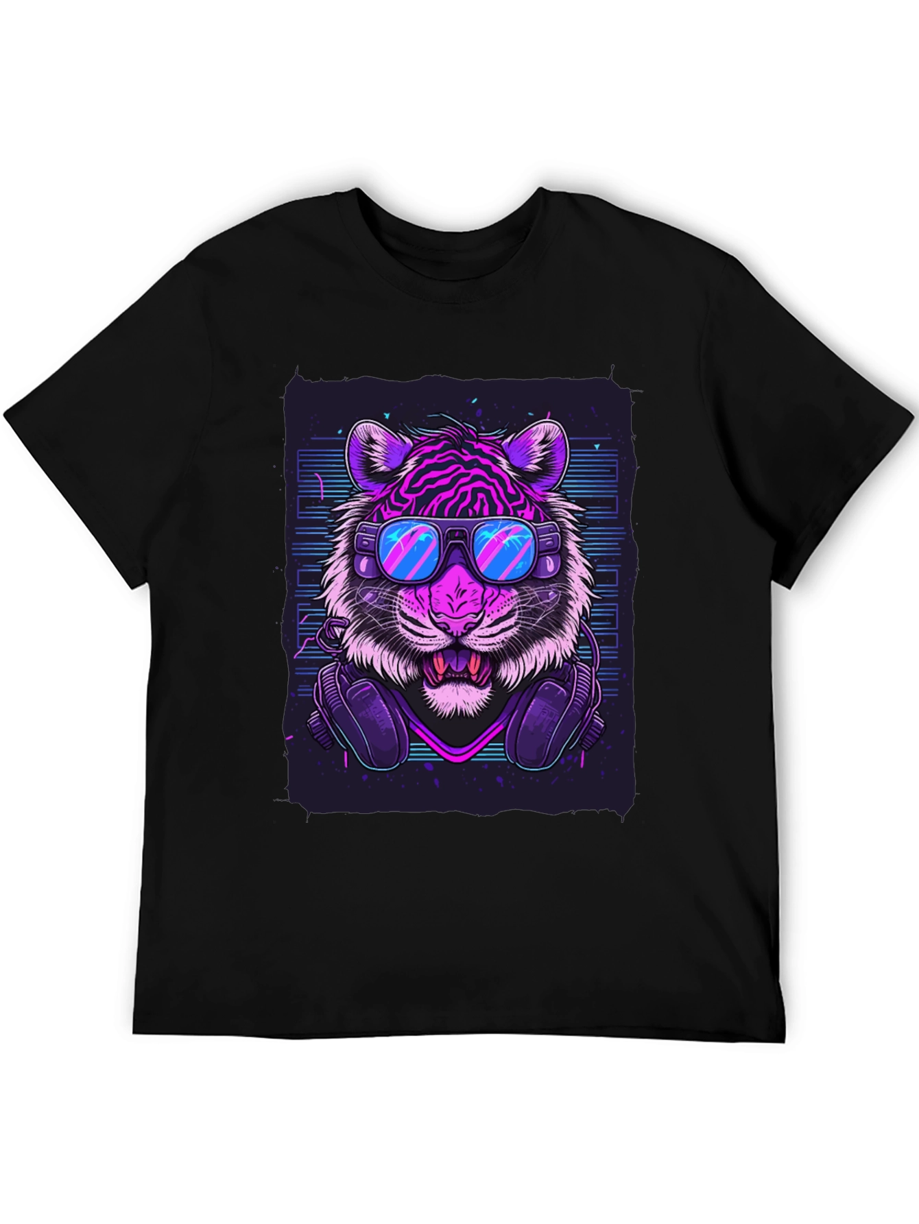 Black Neon Tiger Graphic Tee - Cool Animal Print T-Shirt view 5