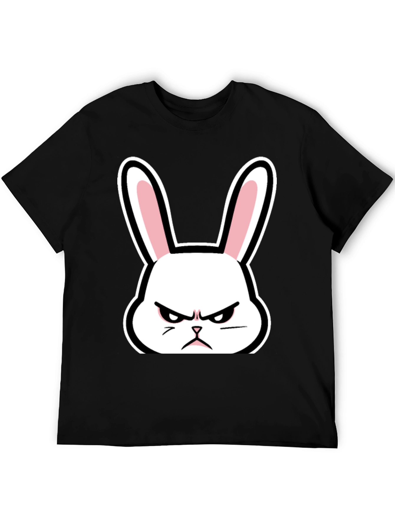 Black Grumpy Bunny T-Shirt - Black Cotton Angry Rabbit Tee view 5