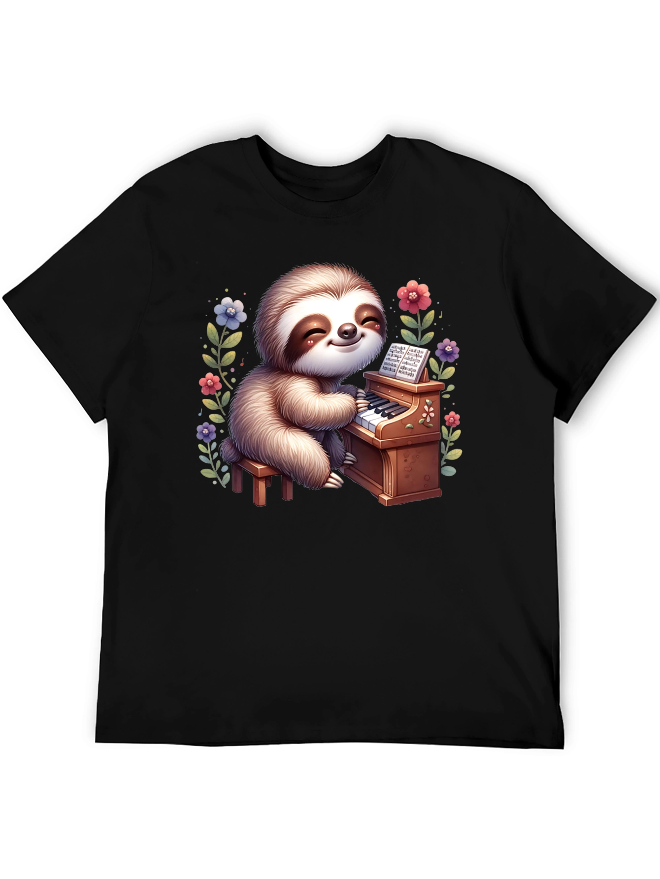 Black Sloth Pianist Graphic Tee - Cute & Unique! view 5
