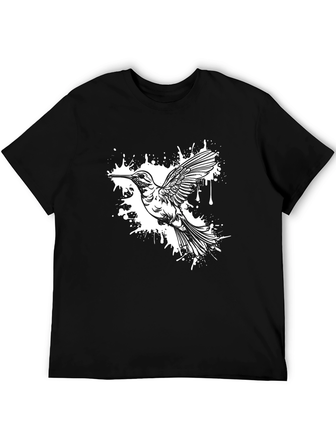 Black Hummingbird Splash Graphic Tee - Black Cotton Blend view 5