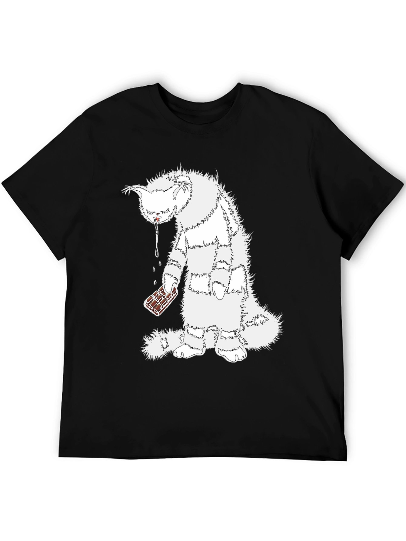 Black Funny Cat Chocolate T-Shirt - Unisex Black Tee view 5