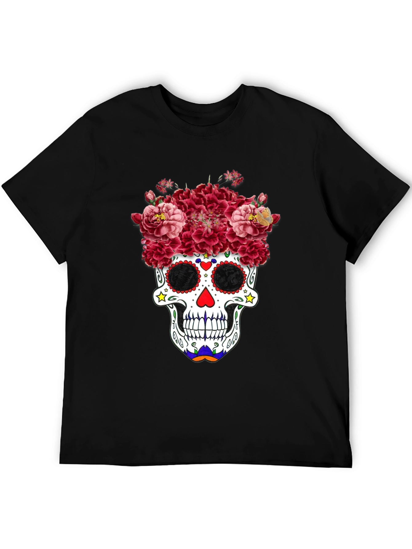 Black Floral Sugar Skull Graphic Tee - Day of the Dead view 5