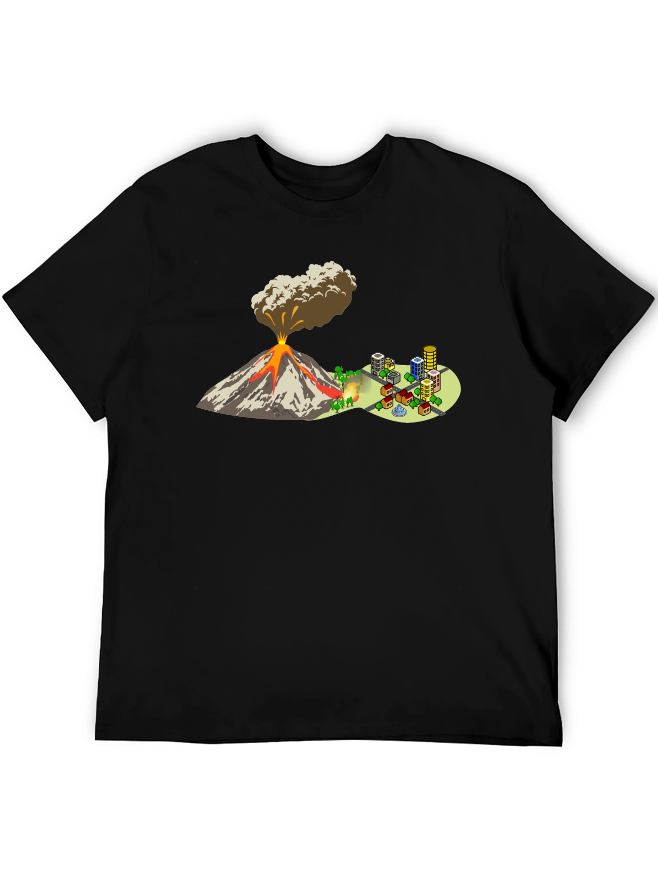 Black Volcano City T-Shirt - Graphic Tee view 5