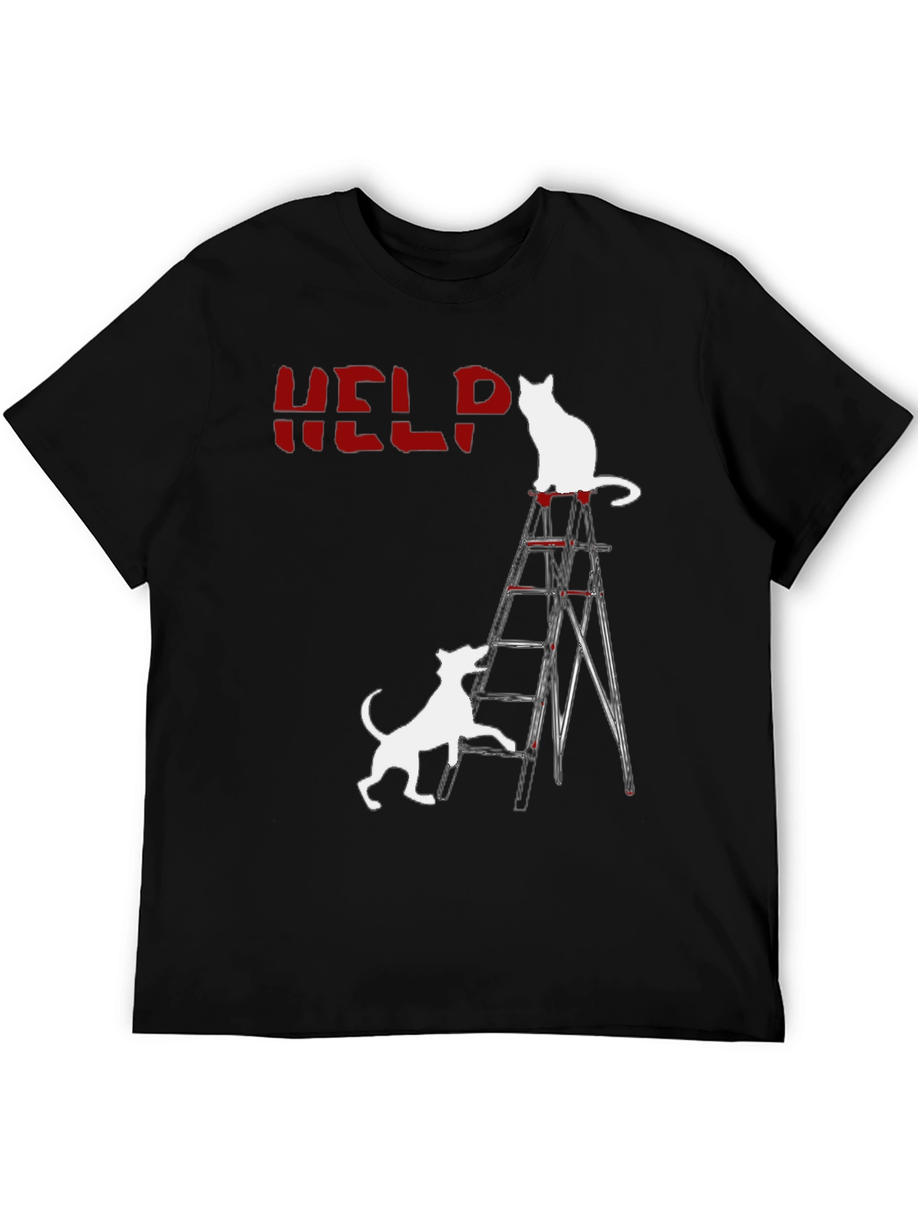 Black Funny Cat & Dog HELP T-Shirt  view 5