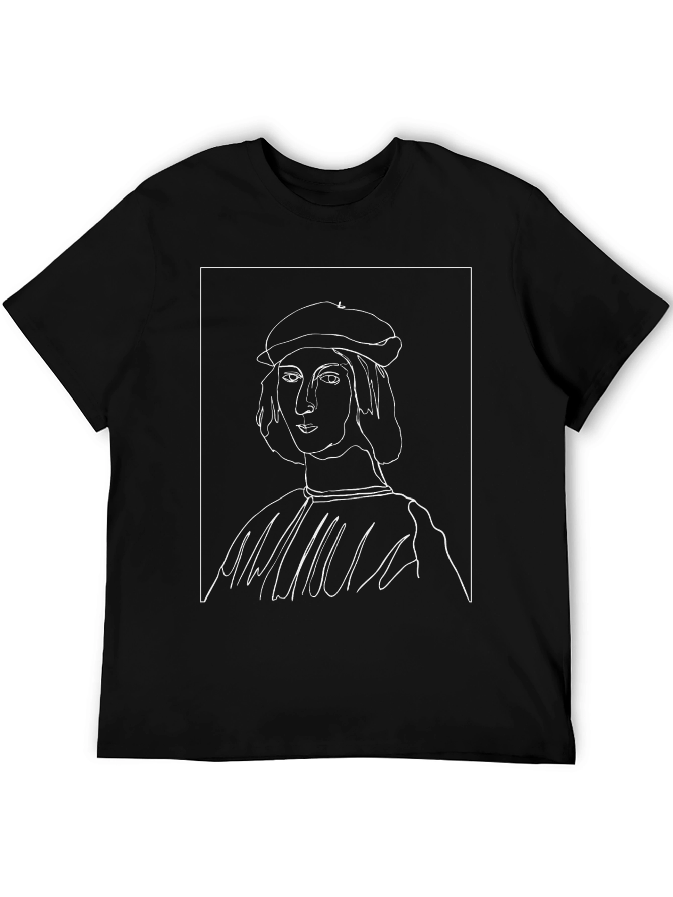 Black Renaissance Art T-Shirt - Minimalist Line Drawing view 5