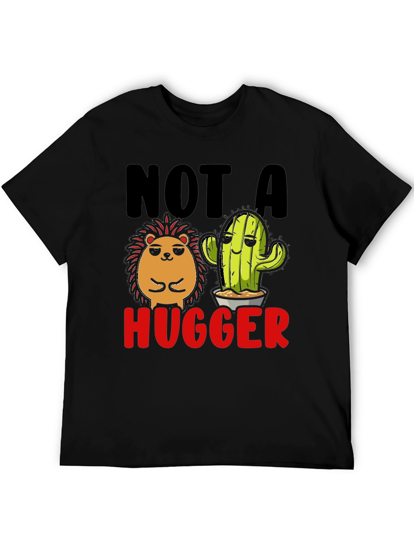 Black Not a Hugger T-Shirt Funny Cactus Hedgehog view 5