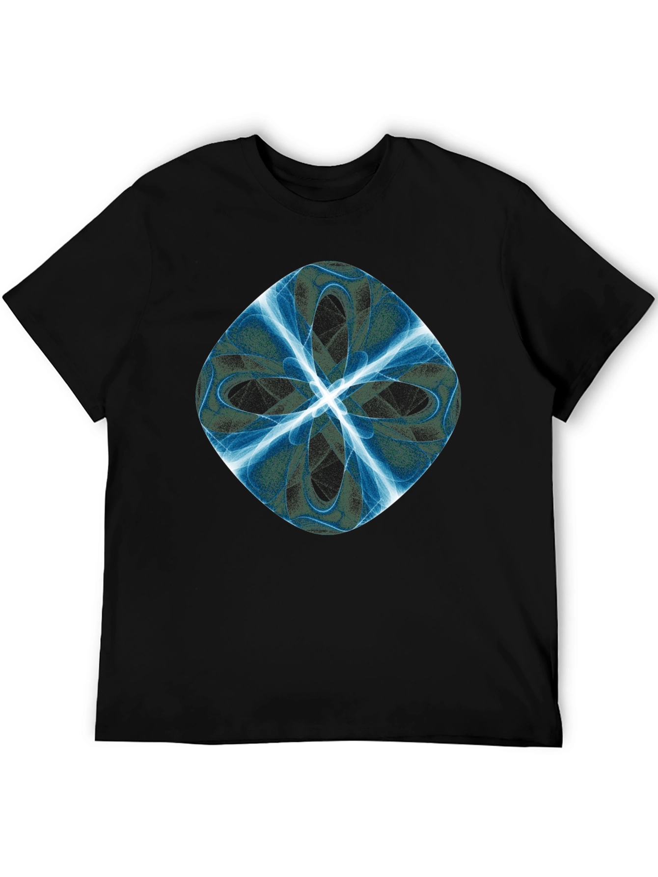 Black Abstract Blue Petal Graphic Black T-Shirt view 5