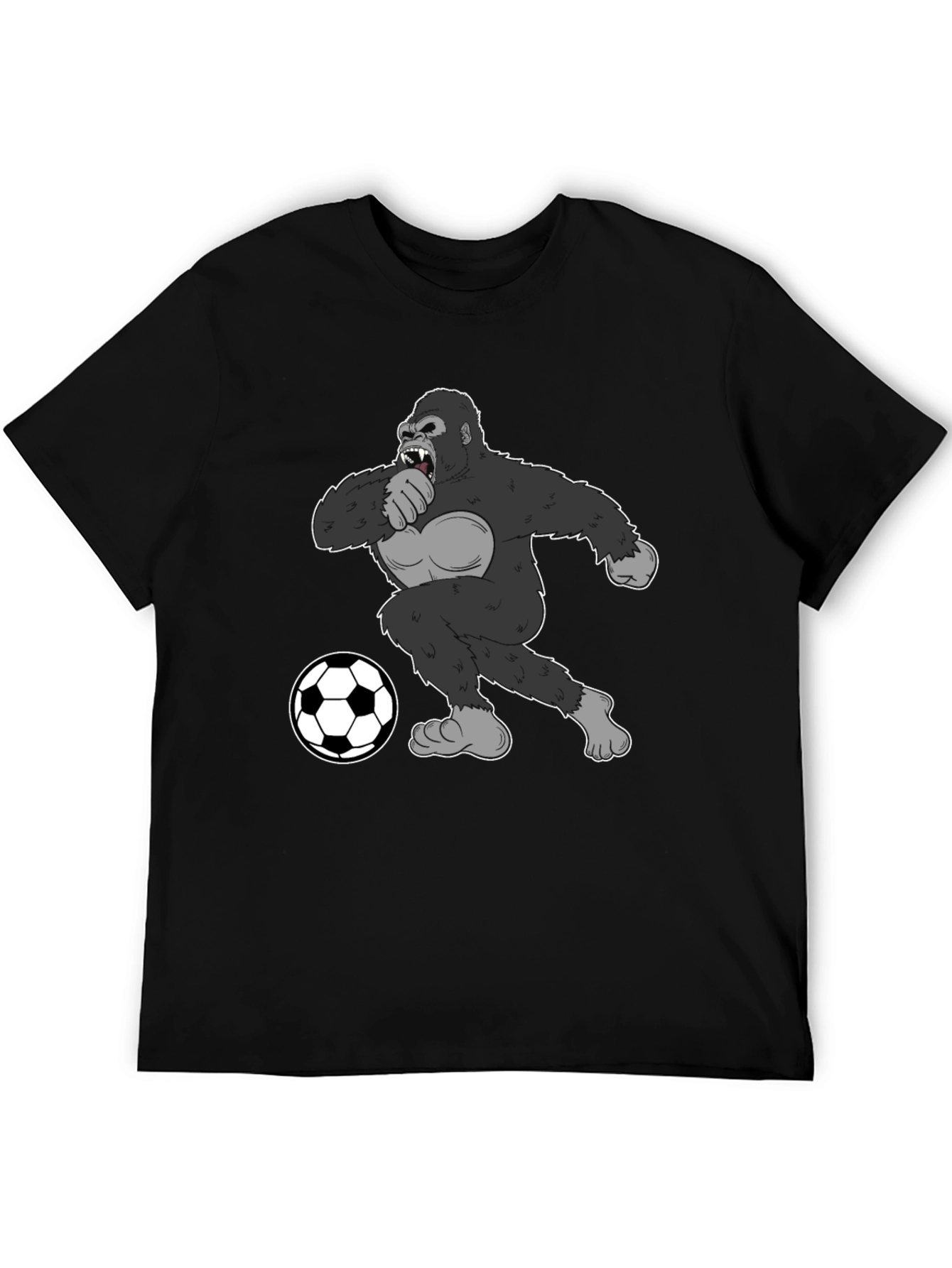 Black Gorilla Soccer Fan T-Shirt - Black Graphic Tee view 5