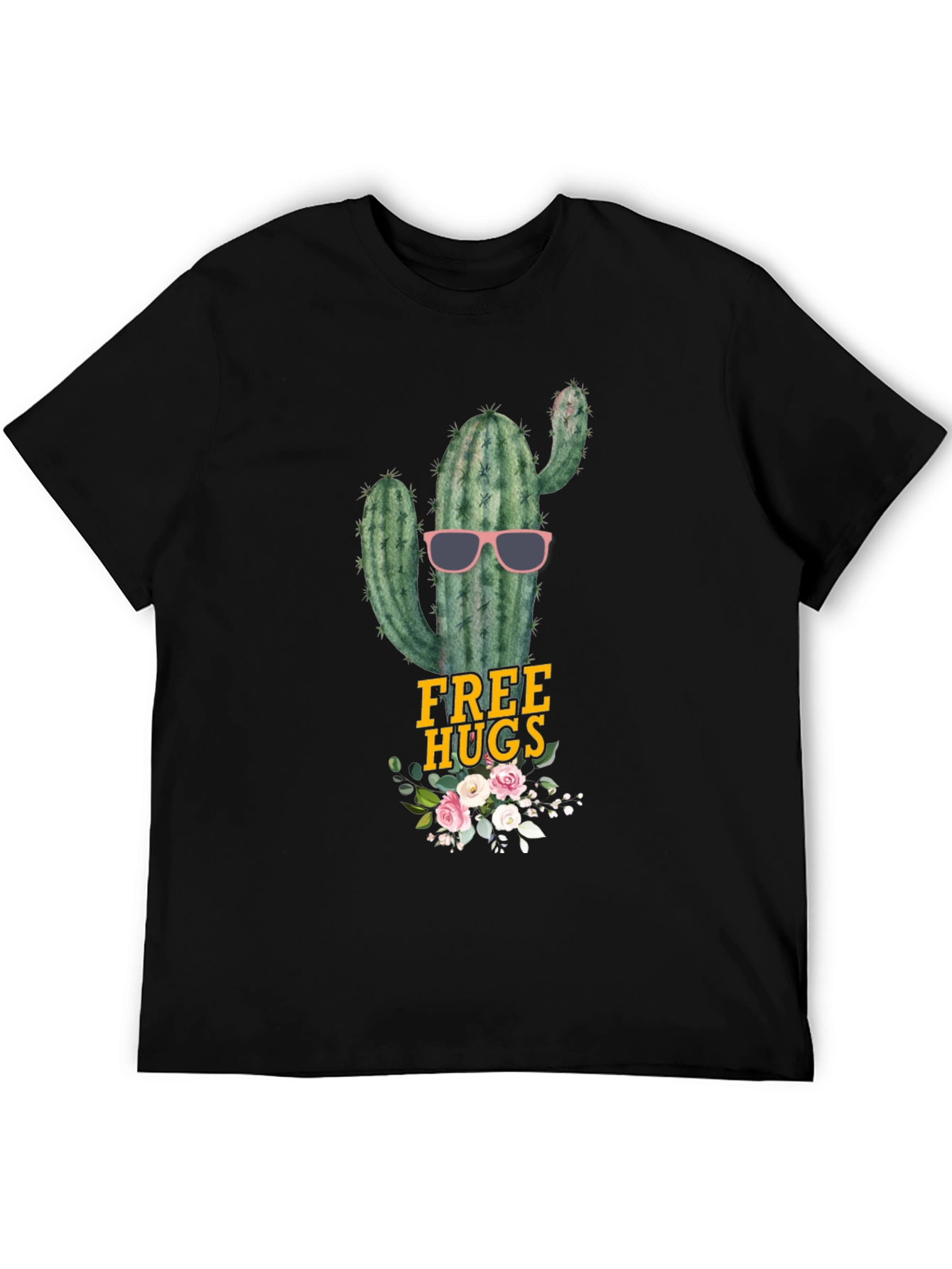 Black Cactus Free Hugs Graphic Tee - Funny Novelty Shirt view 5