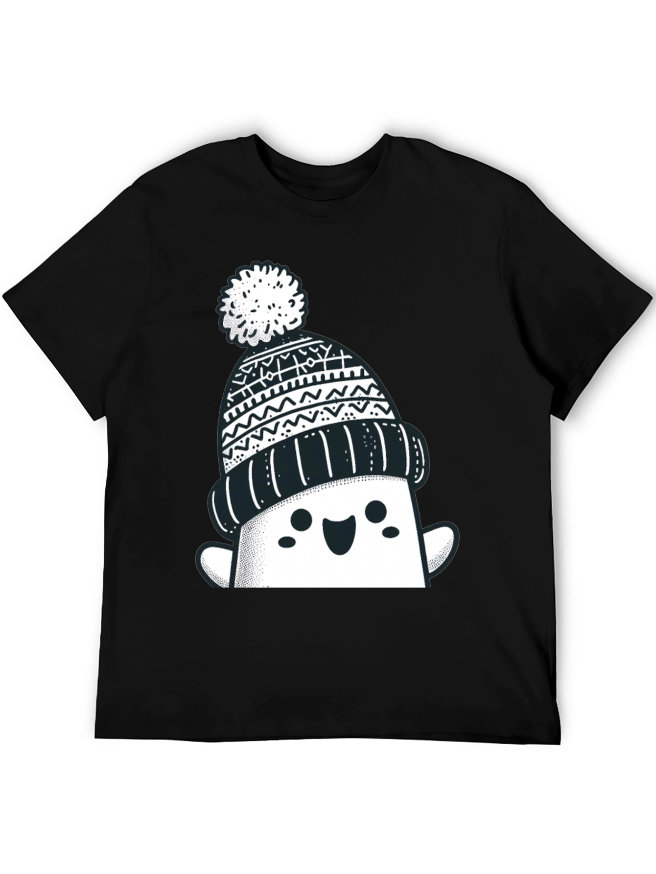 Black Festive Graphic Tee - Winter Hat Design view 5