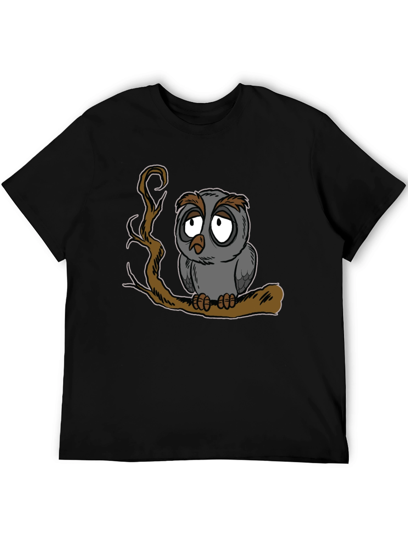 Sad Owl Graphic Print Black T-Shirt - 5