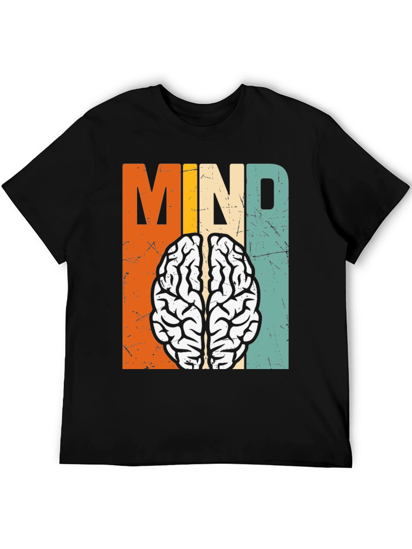 Black Retro Mind Brain Graphic T-Shirt view 5