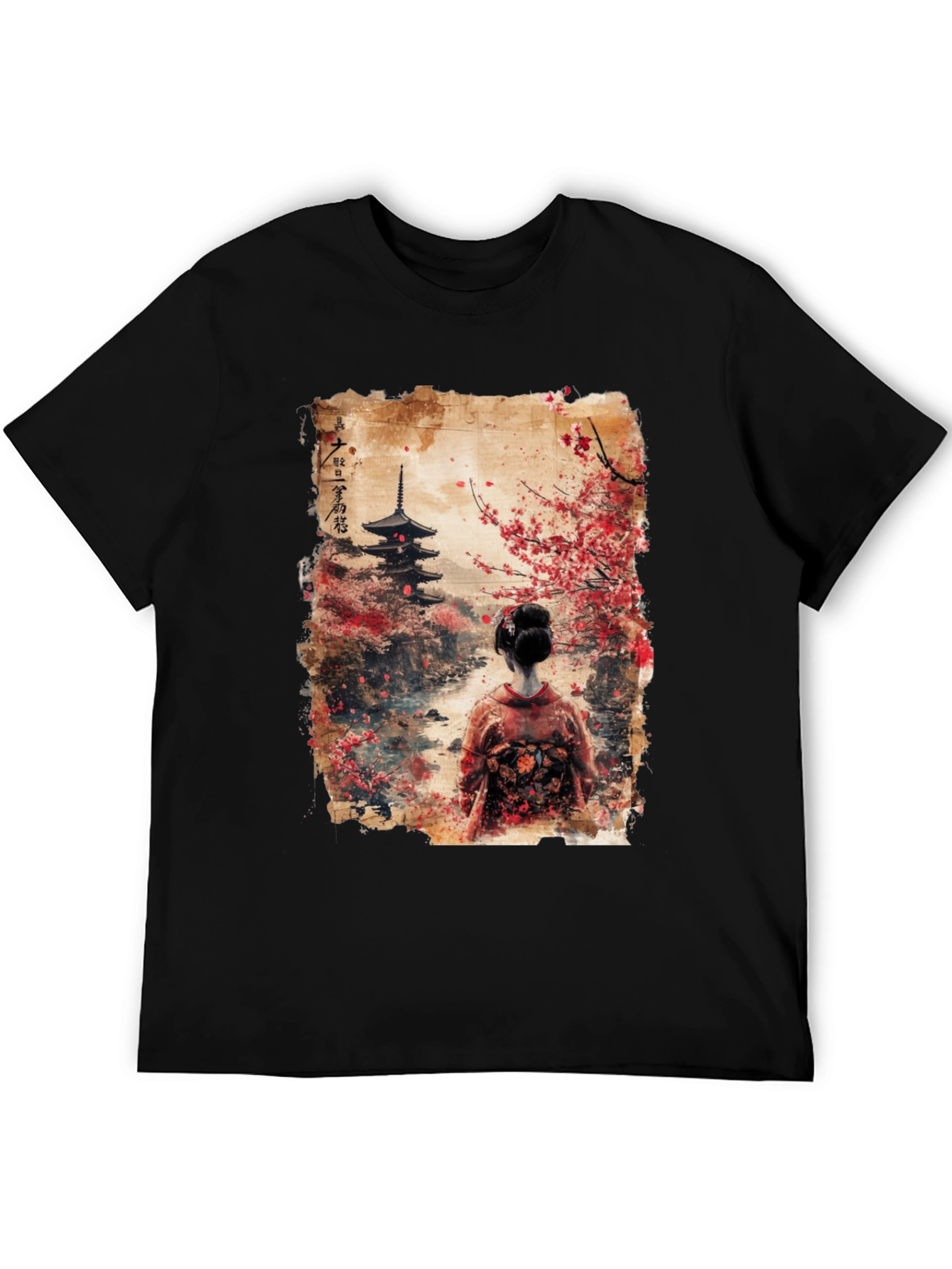 Black Japanese Pagoda & Geisha Graphic Tee - Black view 5