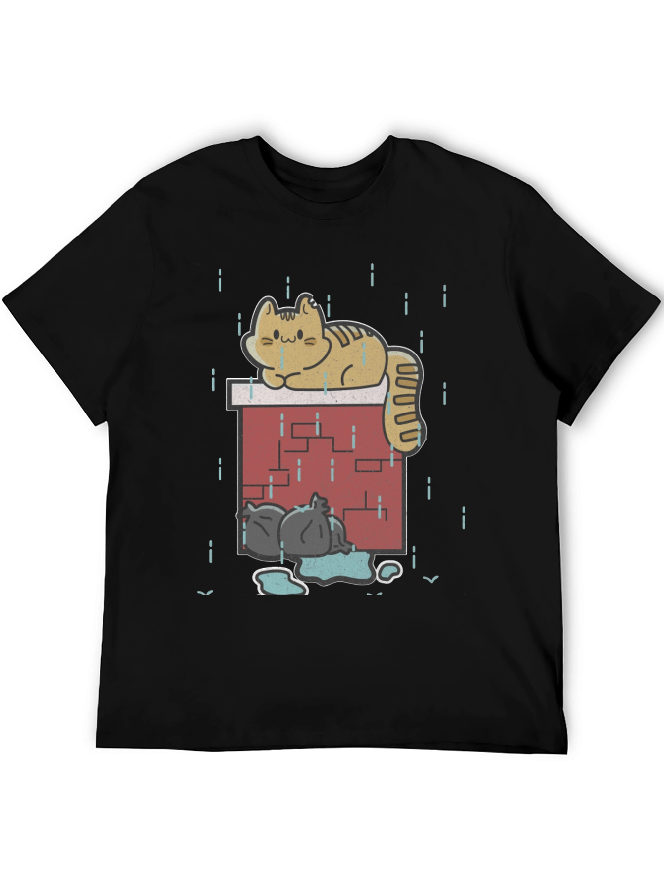 Black Cute Cat In Rain Graphic T-Shirt view 5
