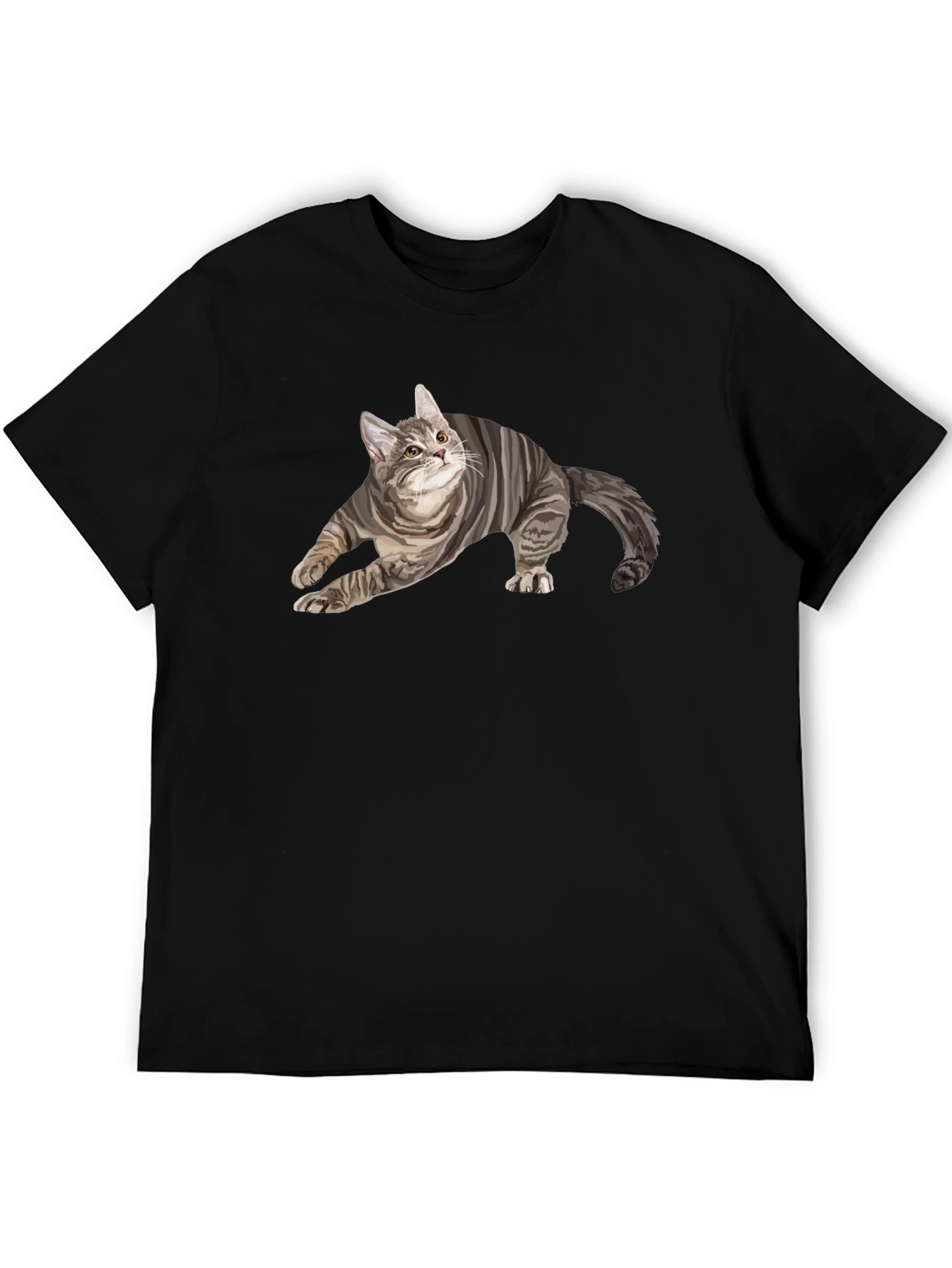 Black Men's Black T-Shirt with Cat Graphic view 5