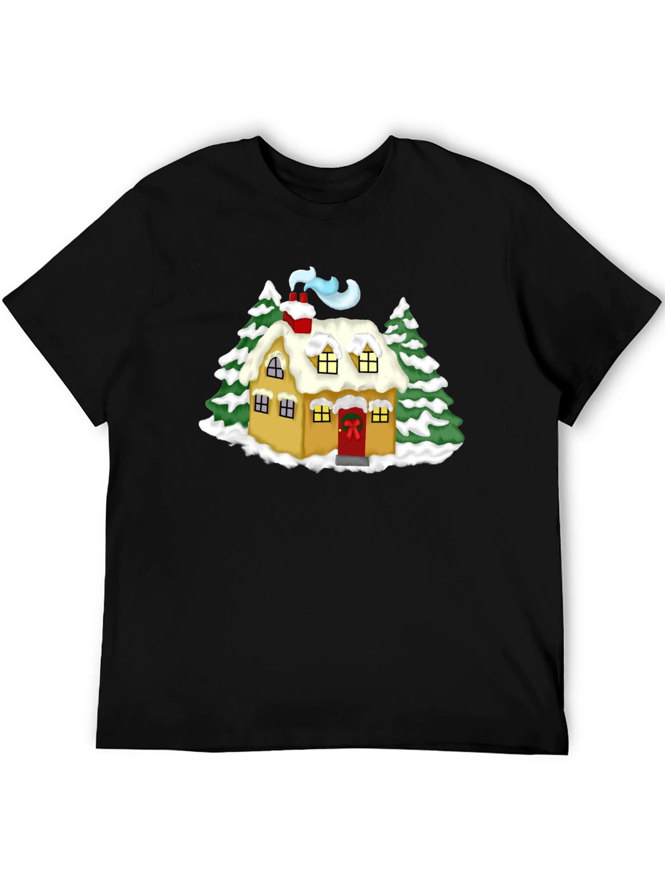 Black Whimsical Winter House Graphic Tee - Black view 5