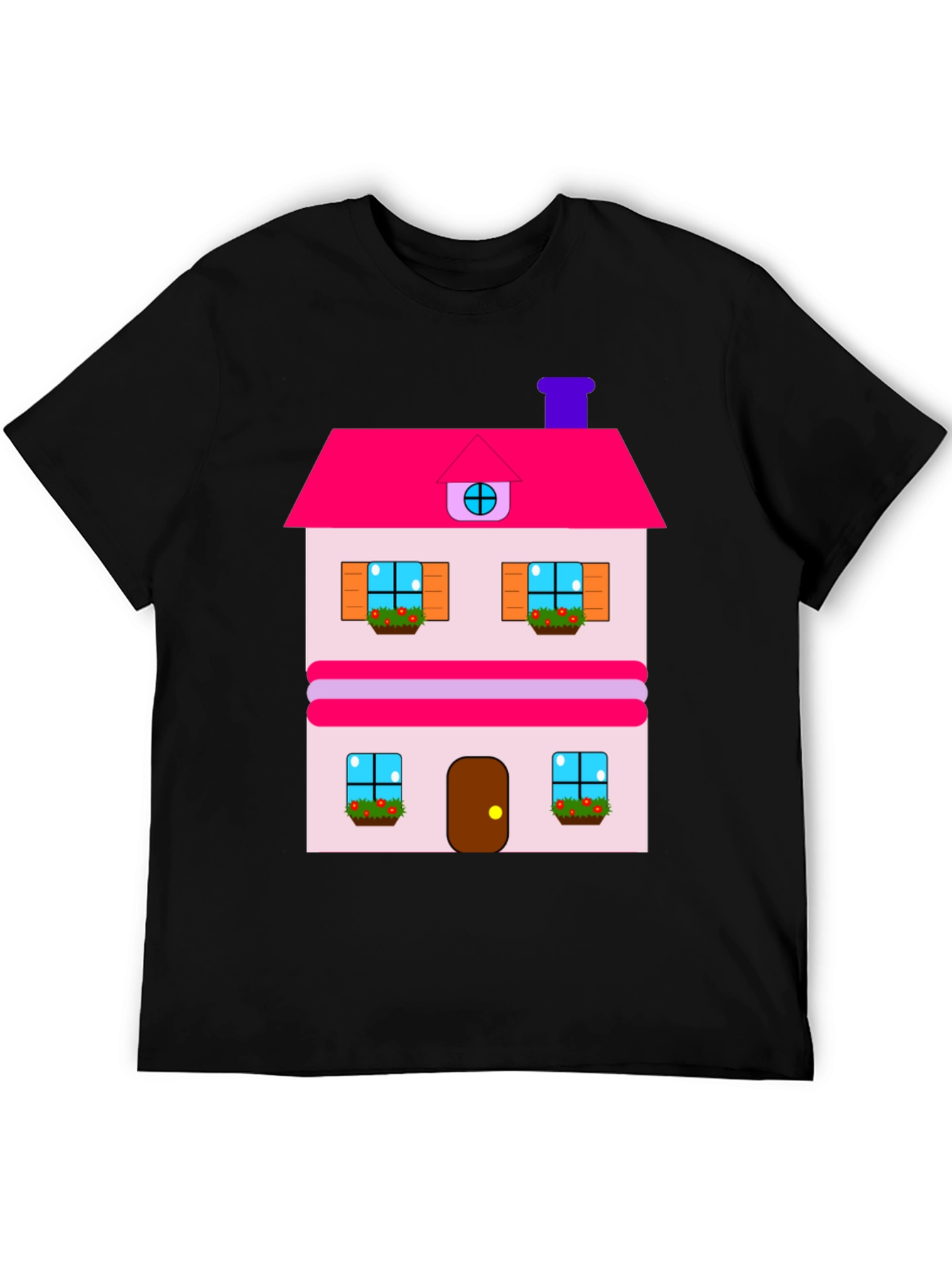 Black Whimsical House Print Tee - Black Cotton Blend view 5