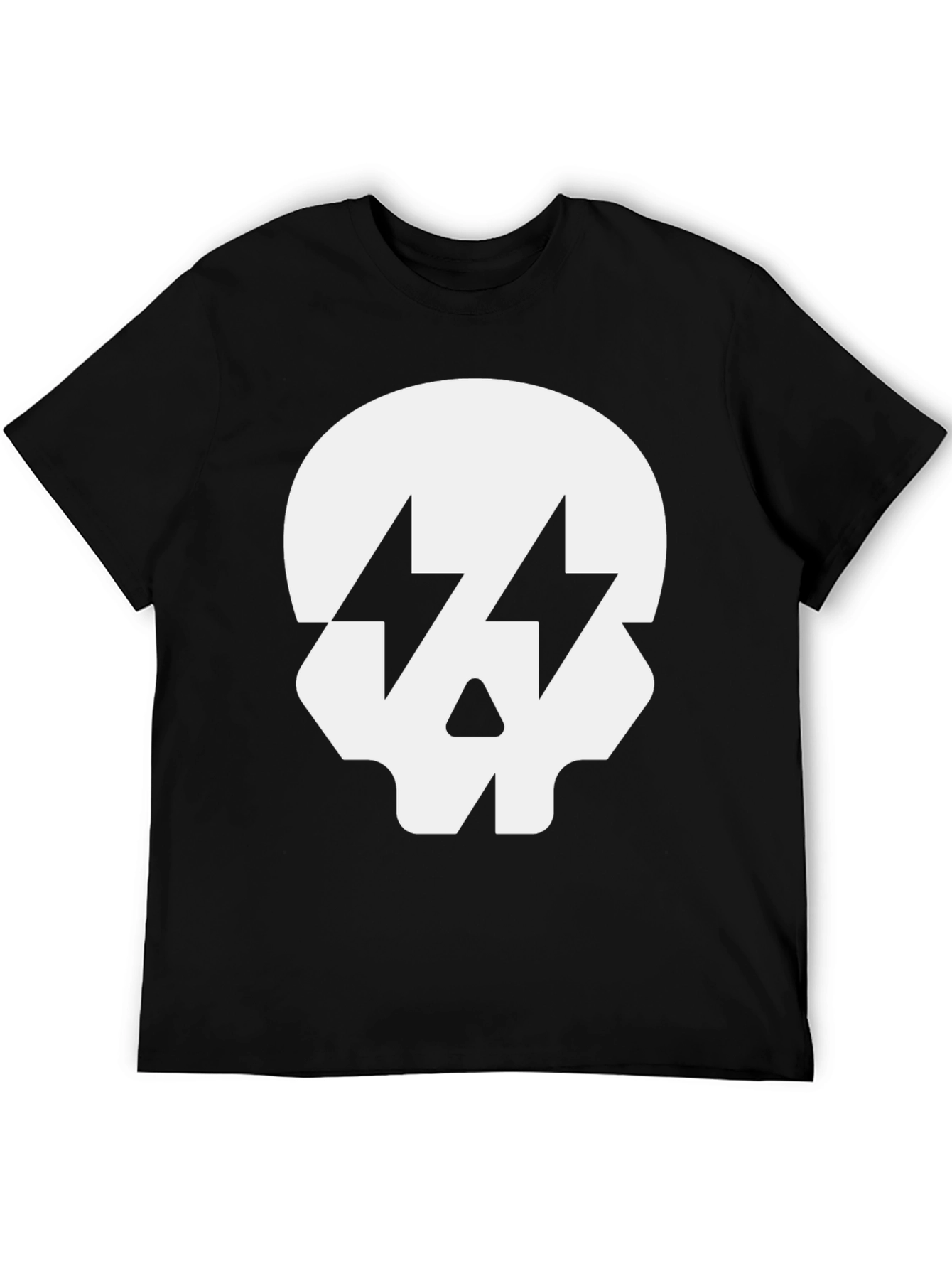 Black Skull with Lightning Bolt Eyes Black T-Shirt view 5
