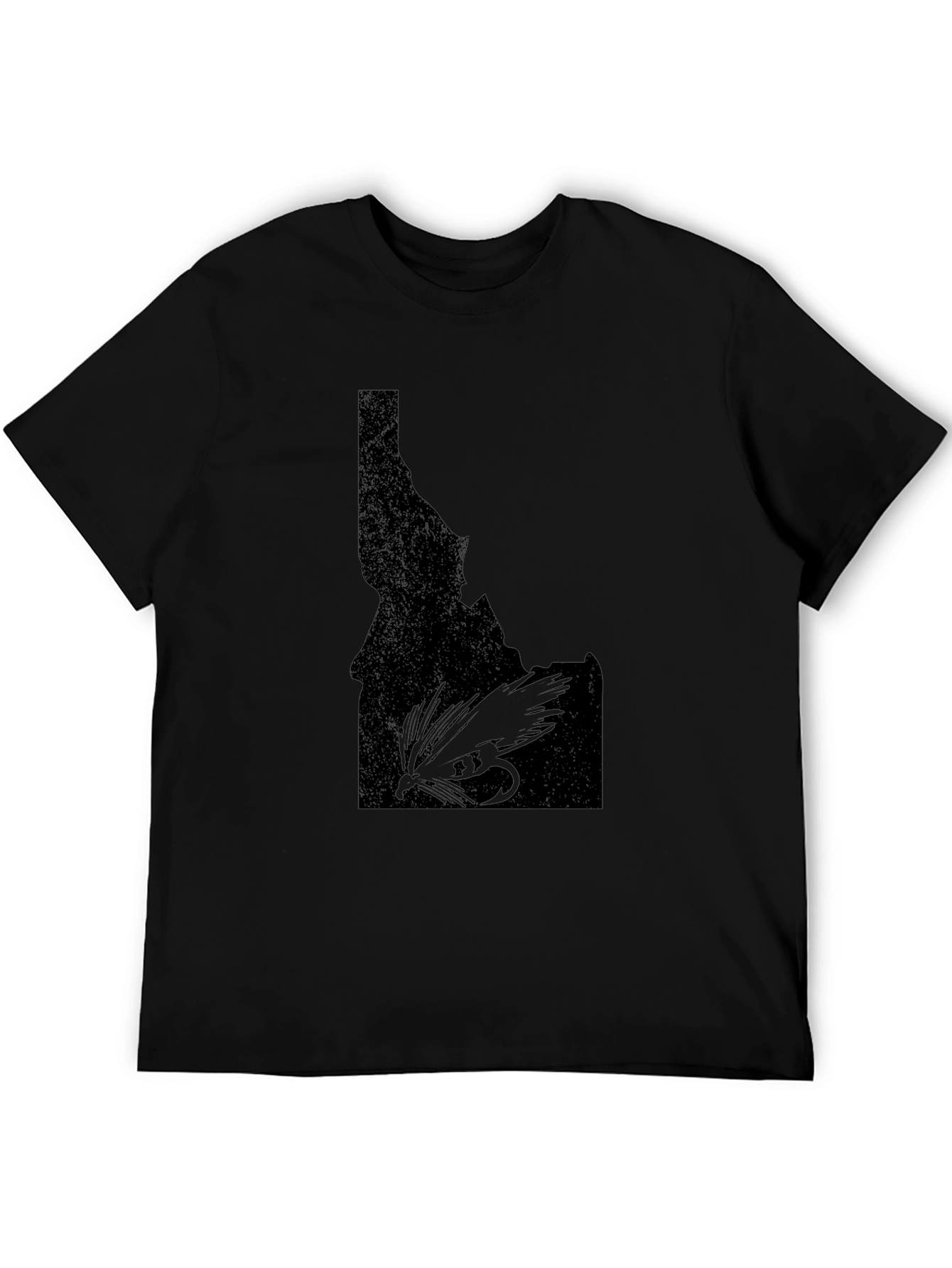 Black Idaho Fly Fishing T-Shirt - Black State Outline Tee view 5