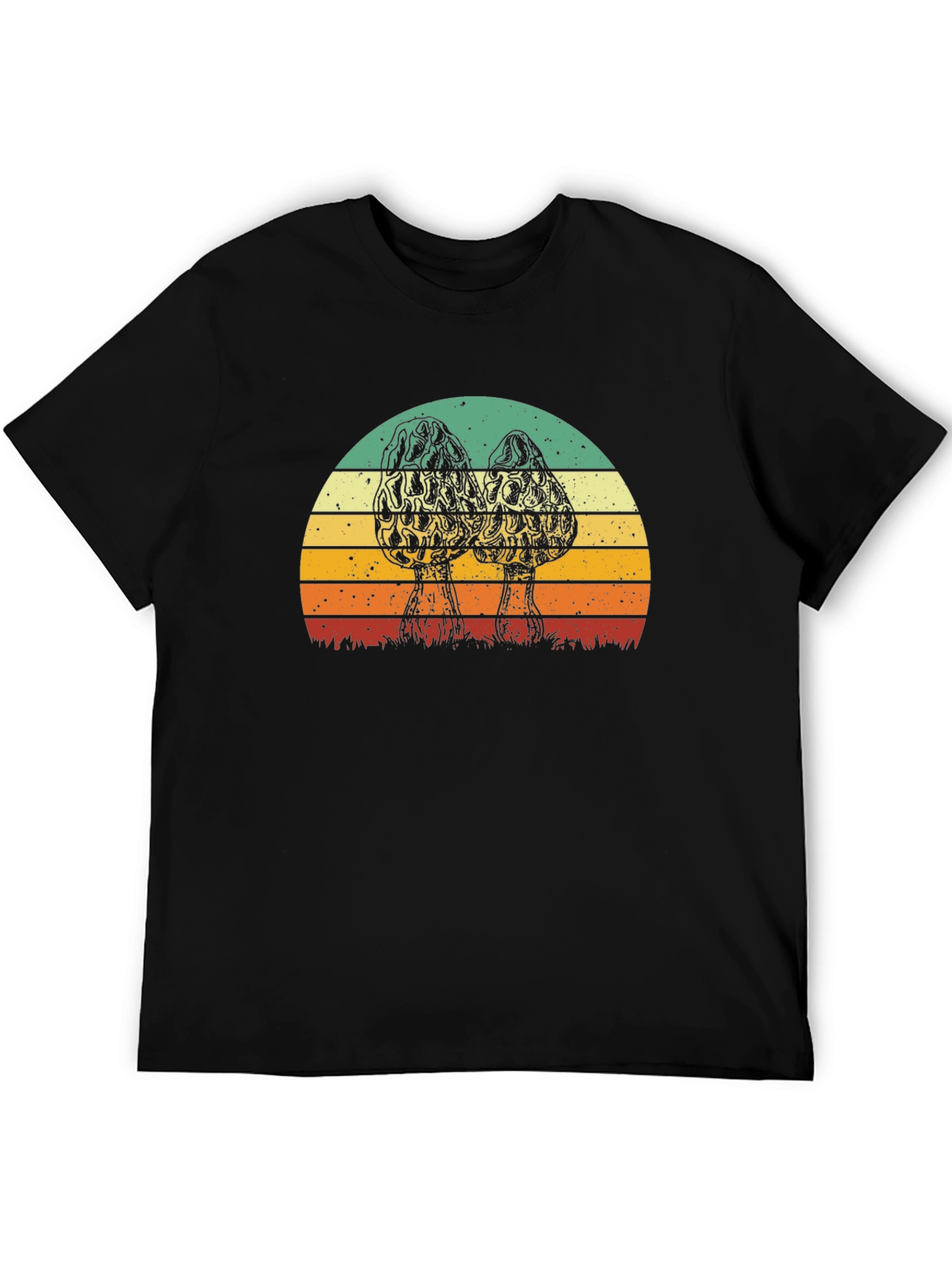 Black Vintage Morel Mushroom Sunset Graphic T-Shirt view 5