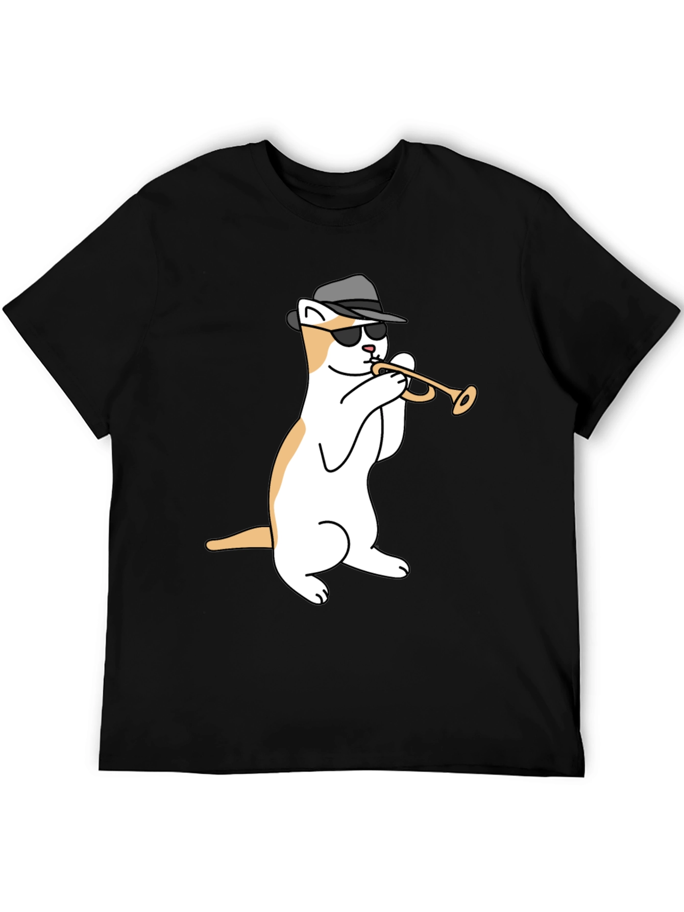 Black Cool Cat Trumpet Black T-Shirt view 5