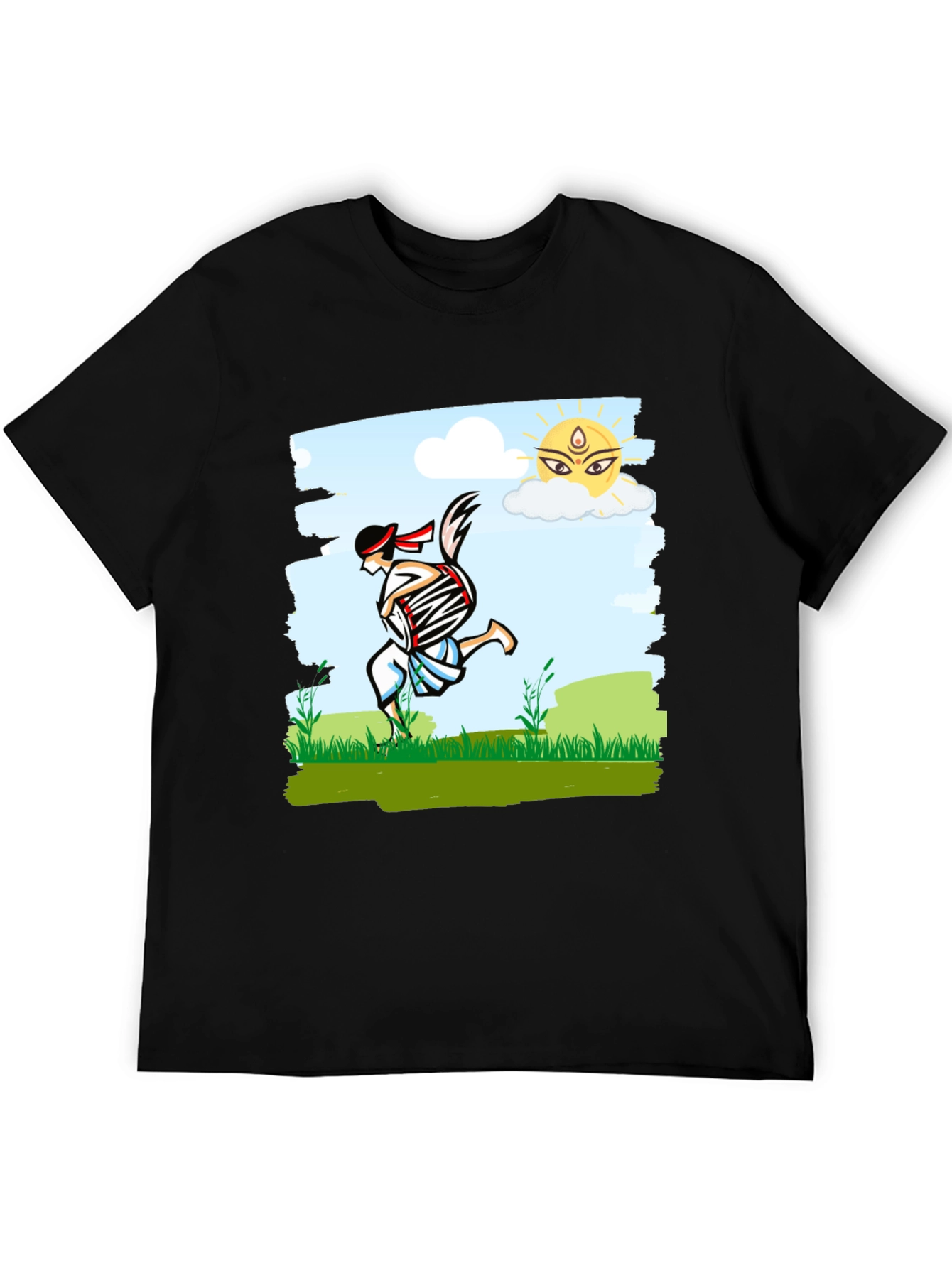 Black Bengali Drummer T-Shirt - Festive Indian Art Design view 5