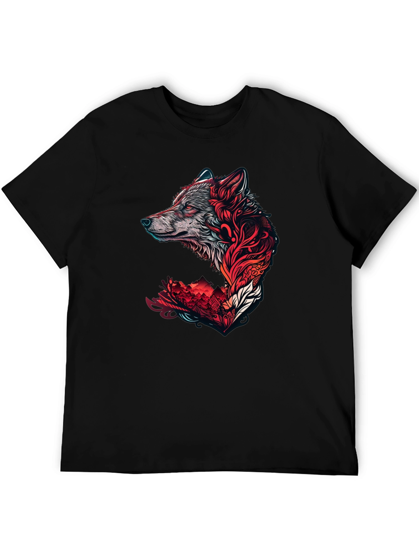 Black Wolf Graphic Print Crew Neck Tee - Black view 5