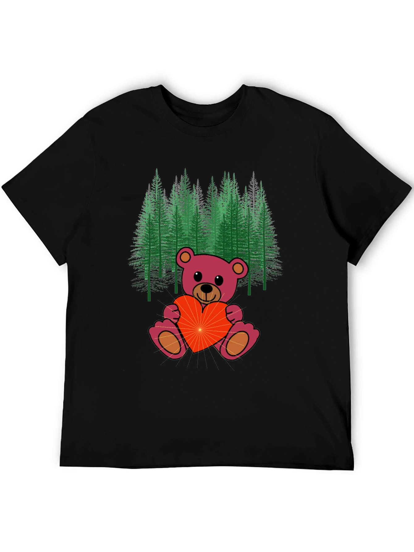 Black Teddy Bear Forest Graphic Tee - Men's Black T-Shirt view 5