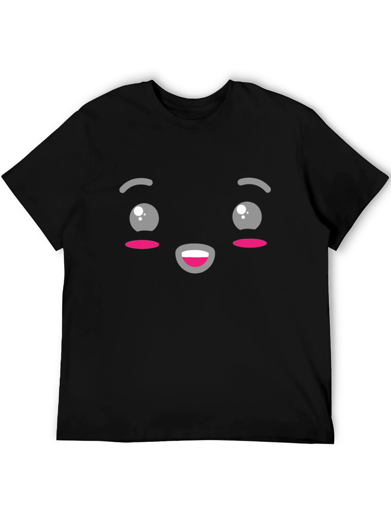 Black Cute Kawaii Style Face Black T-Shirt view 5