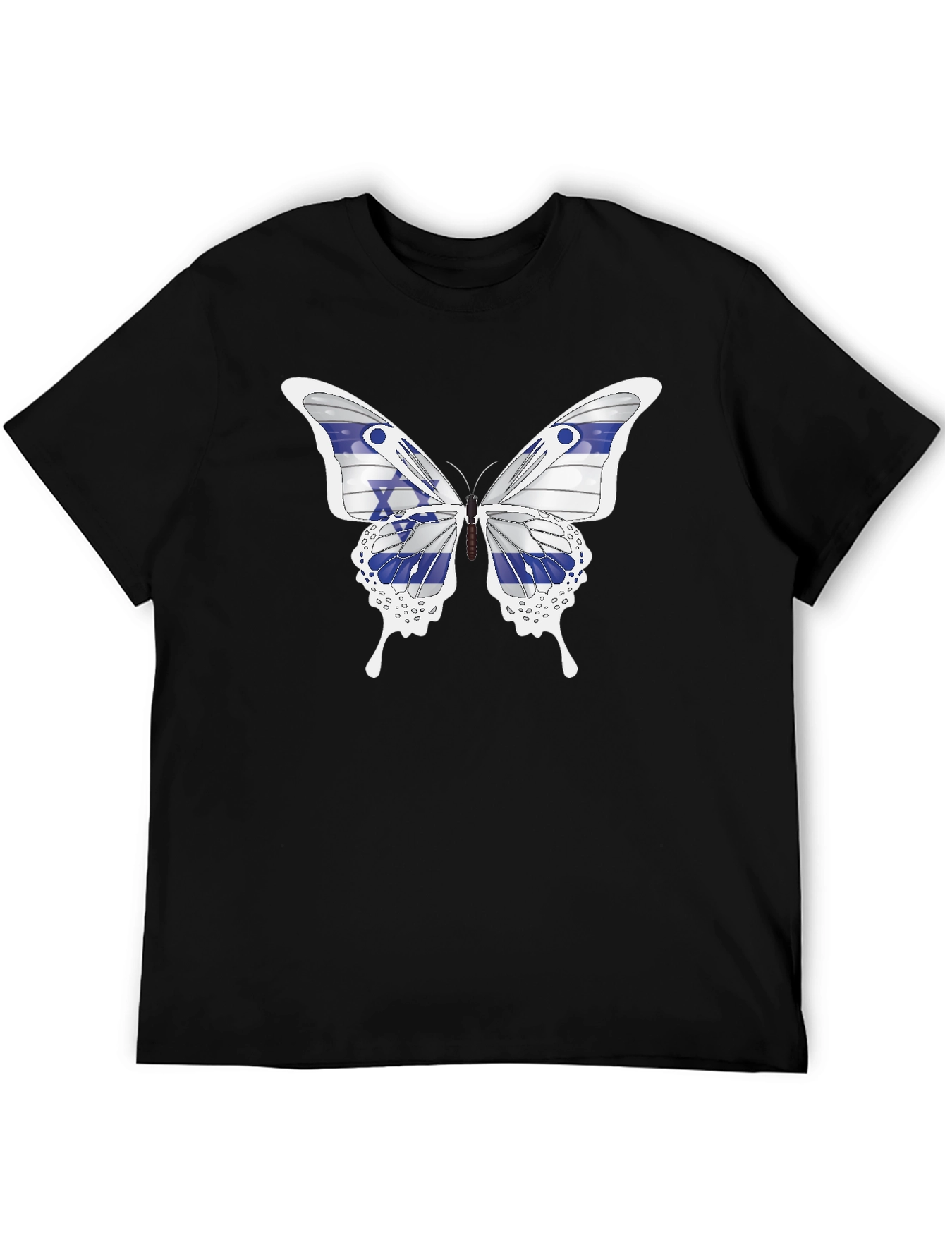 Black Israeli Flag Butterfly Graphic T-Shirt view 5