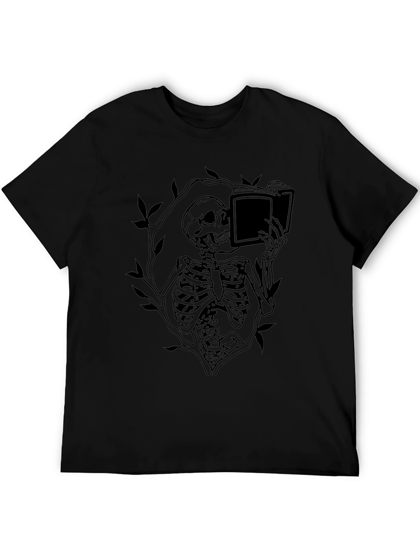 Black Skeleton Reading Book Graphic Tee - Black view 5