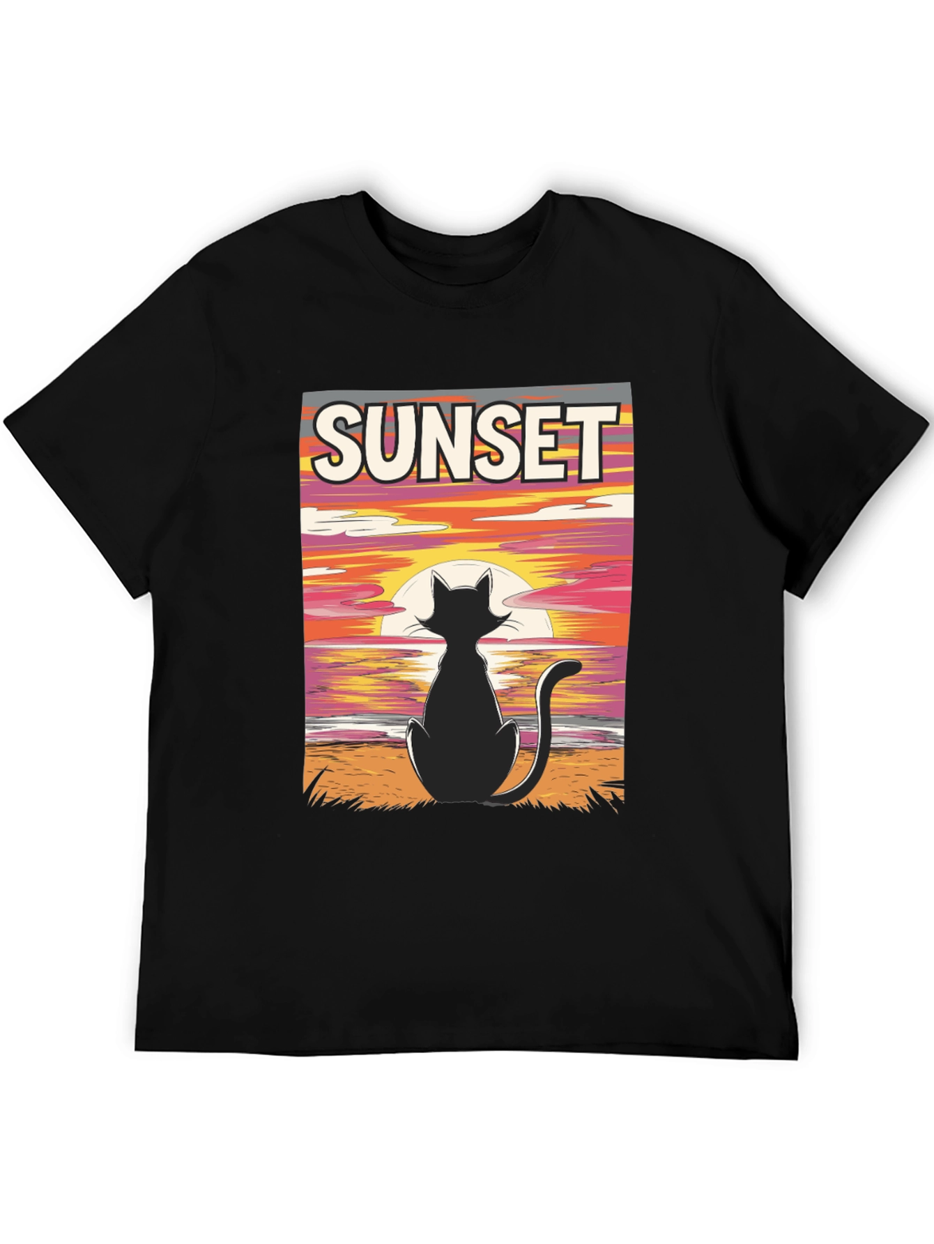 Black Sunset Cat Graphic T-Shirt - Black view 5