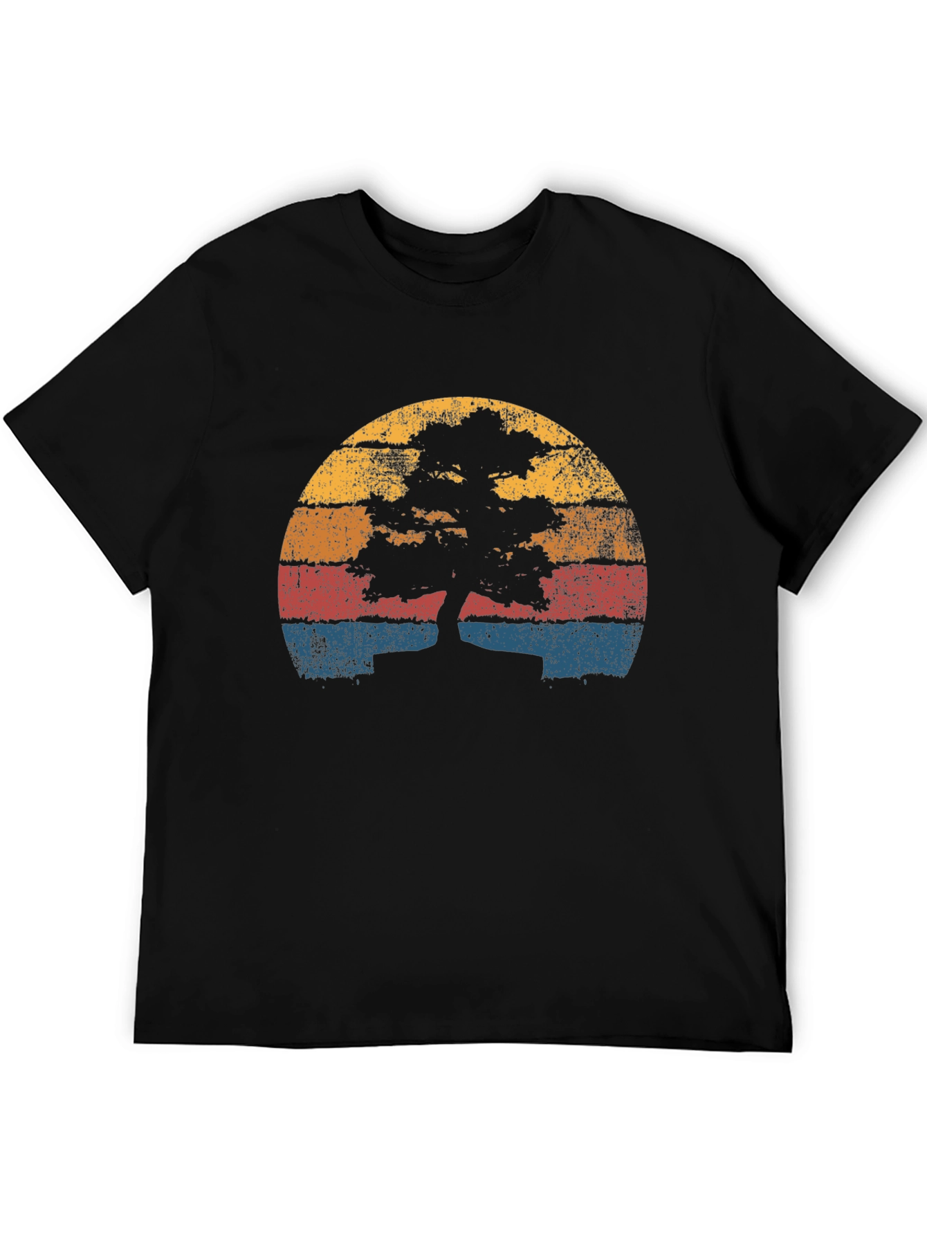 Black Retro Bonsai Tree Sunset T-Shirt view 5
