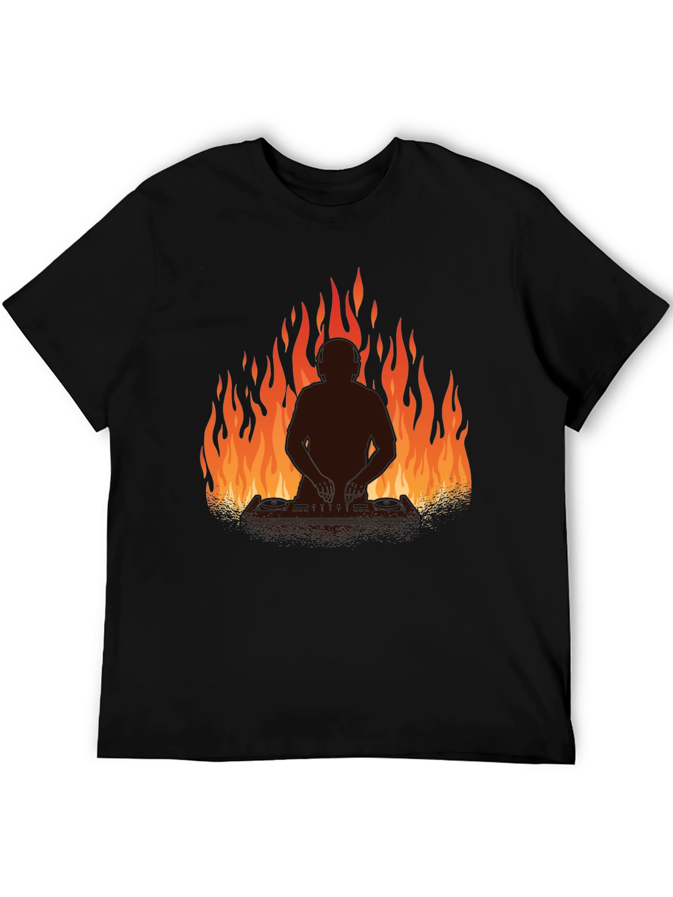 Black DJ in Flames Graphic T-Shirt - Black view 5
