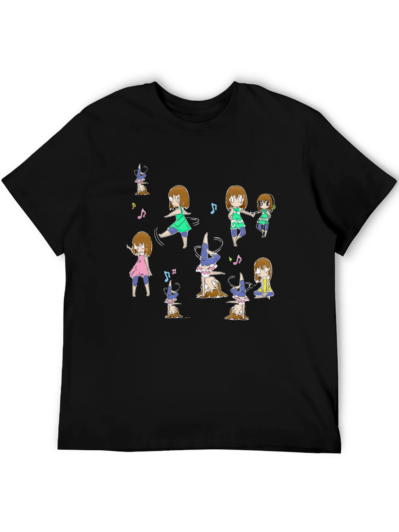 Black Fun Dancing Anime Character Graphic Black Tee view 5