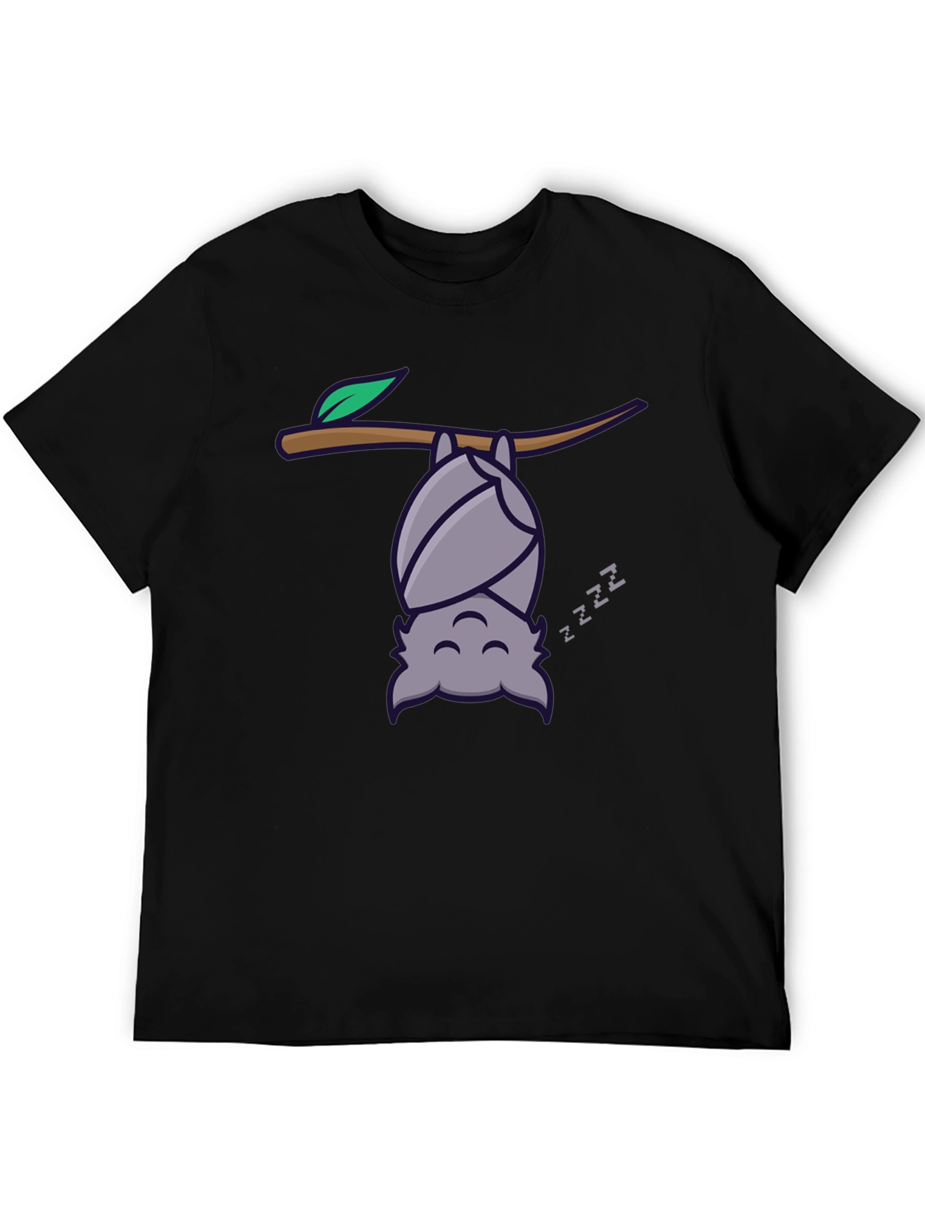 Black Cute Bat Sleeping T-Shirt - Funny Cartoon Tee view 5