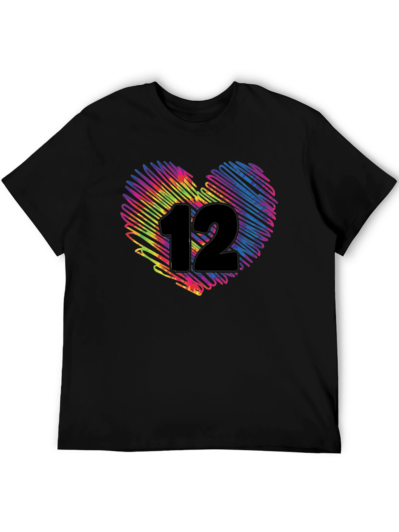 Black Colorful Scribble Heart Number 12 T-Shirt view 5