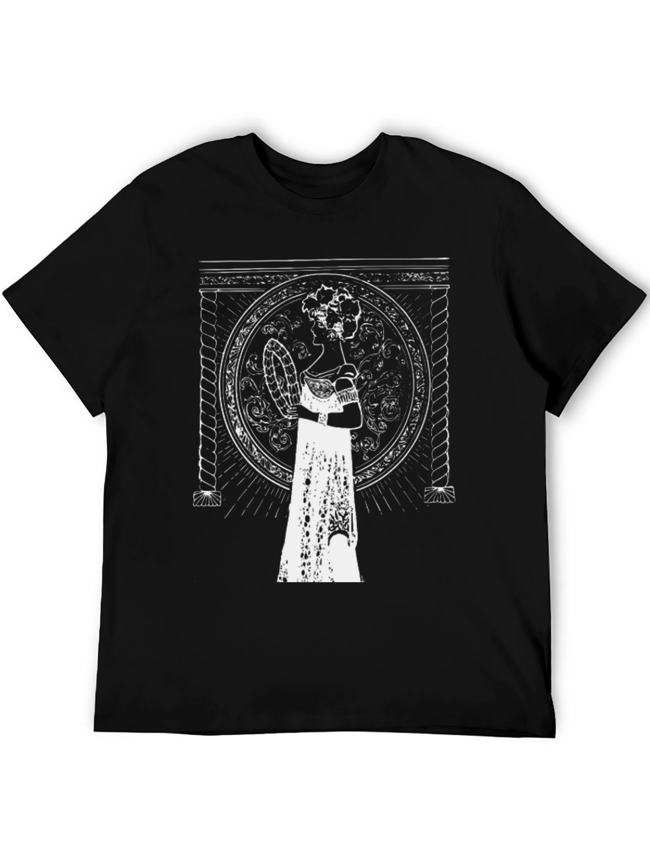Black Elegant Portrait Tee - Black Graphic T-Shirt view 5