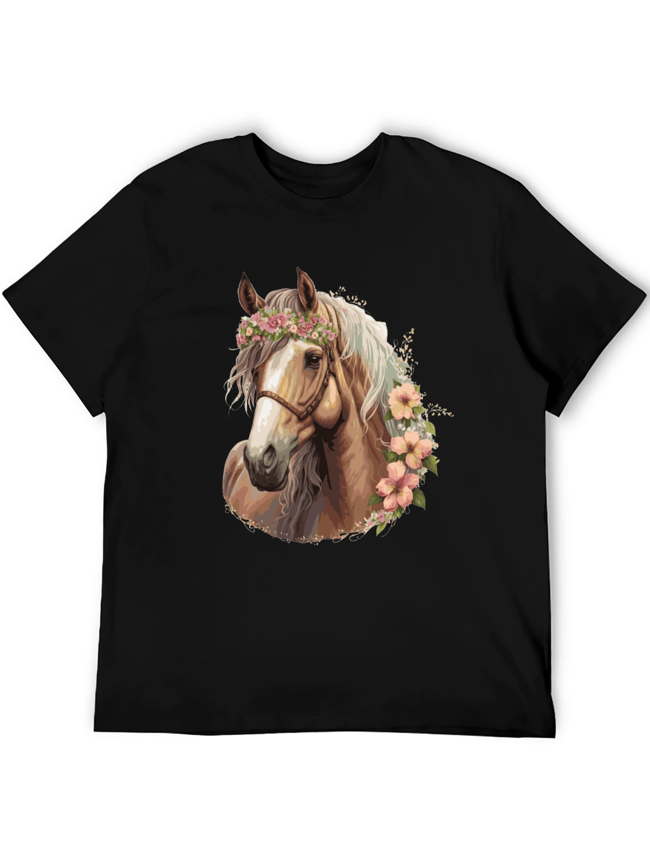 Black Floral Horse Graphic Tee - Stylish Black T-Shirt view 5