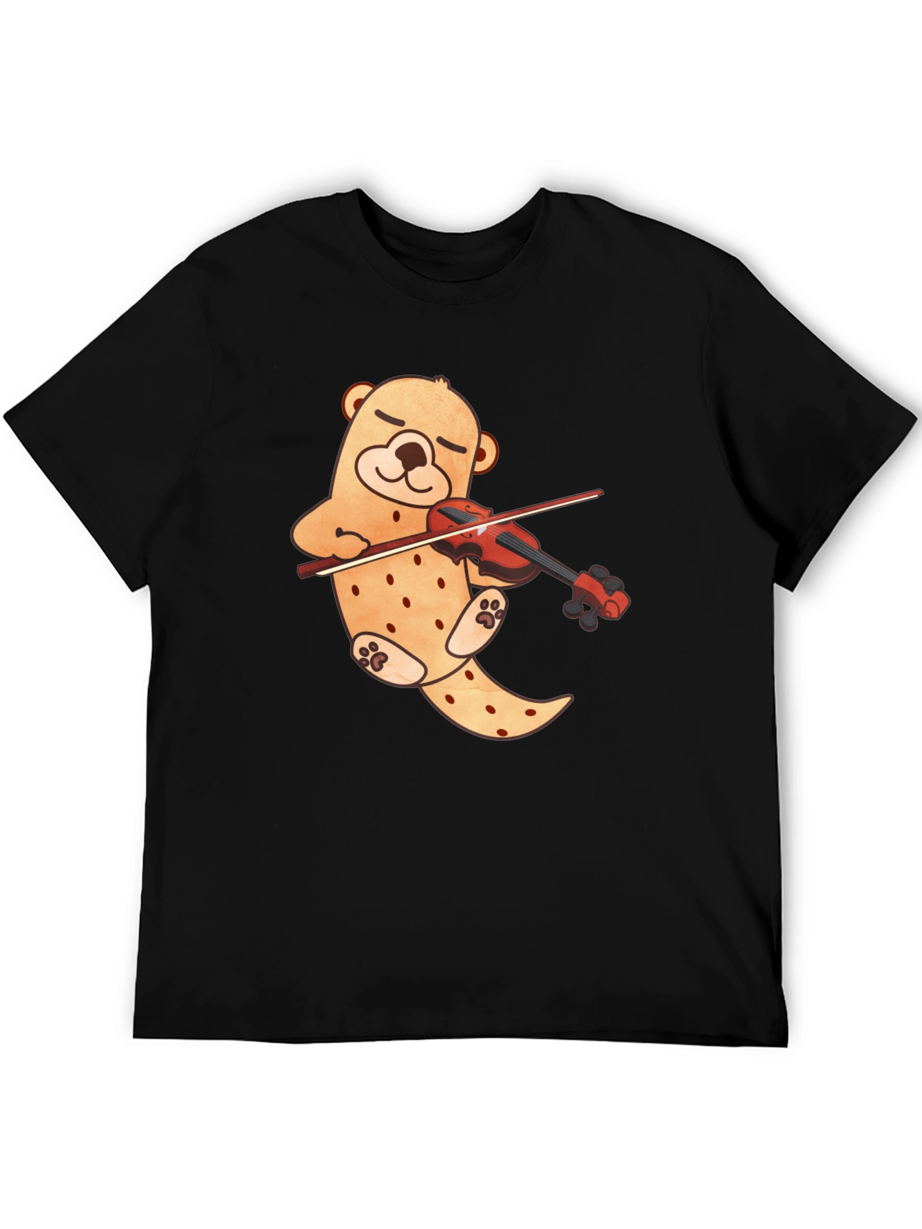 Black Cute Bear Violinist Black T-Shirt view 5