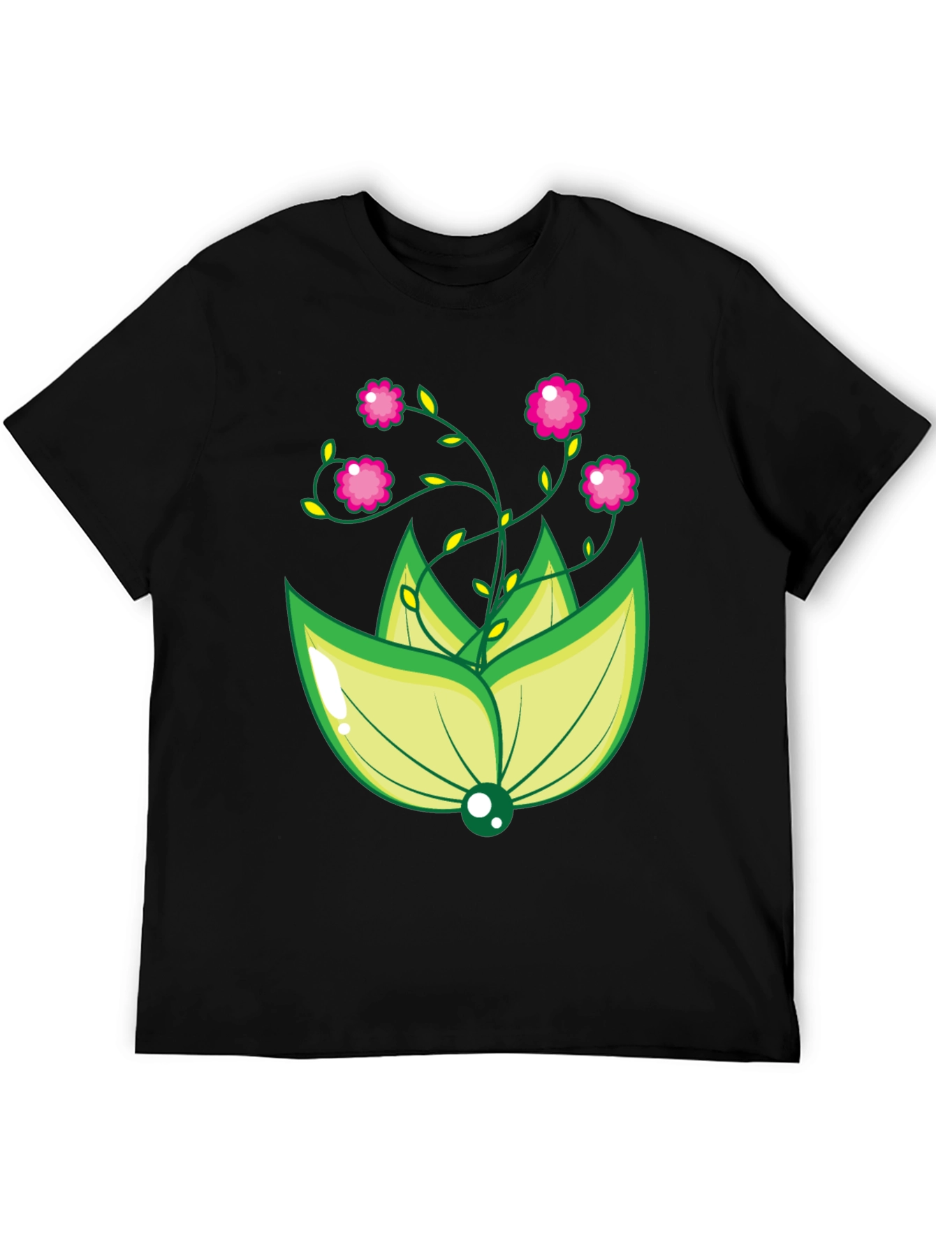Black Floral Design Black T-Shirt view 5